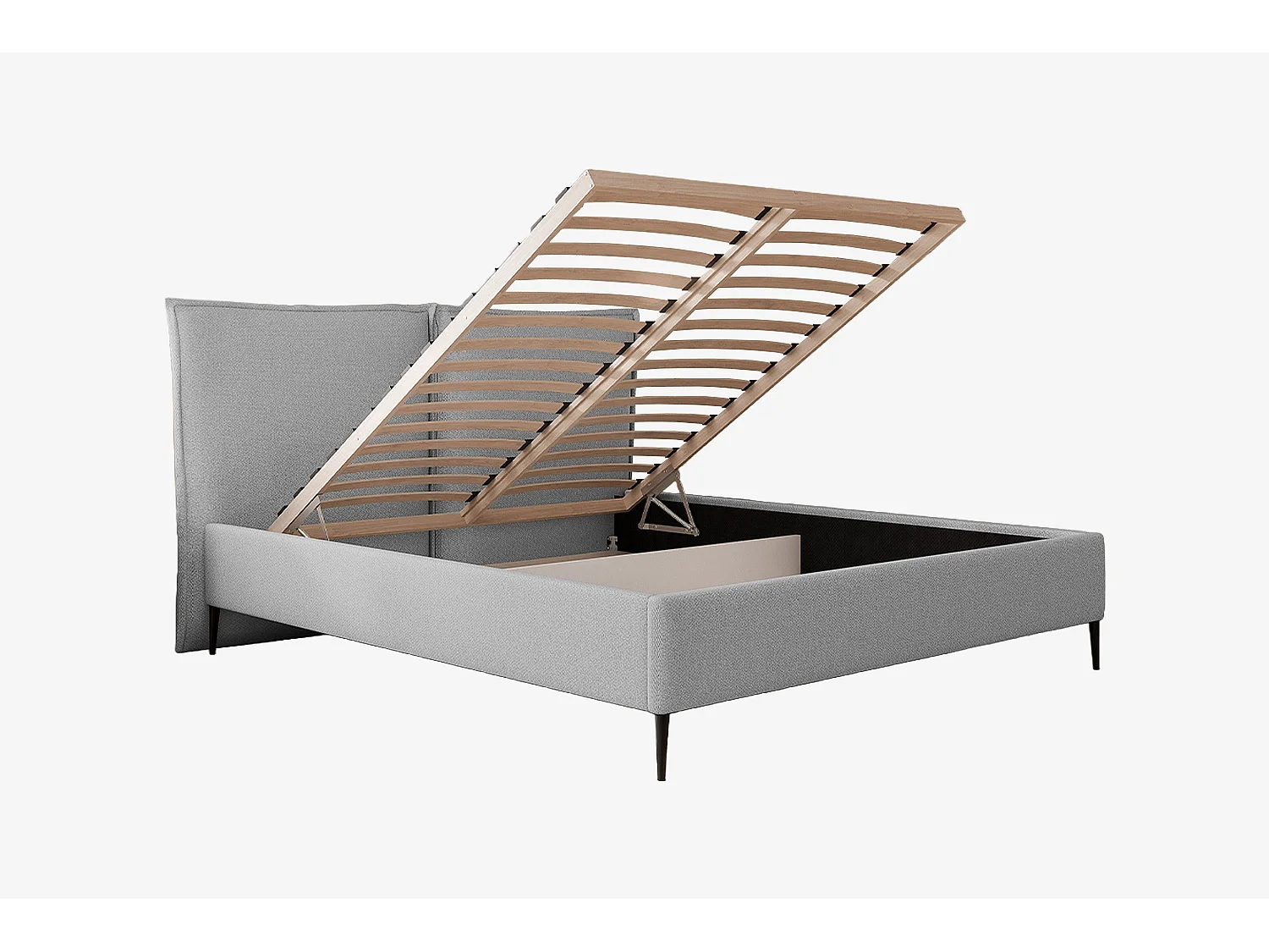 MNUUO gestoffeerd bed MEVOO met opbergbox, lichtgrijs, 120 x 200 cm, opklapbare lattenbodem