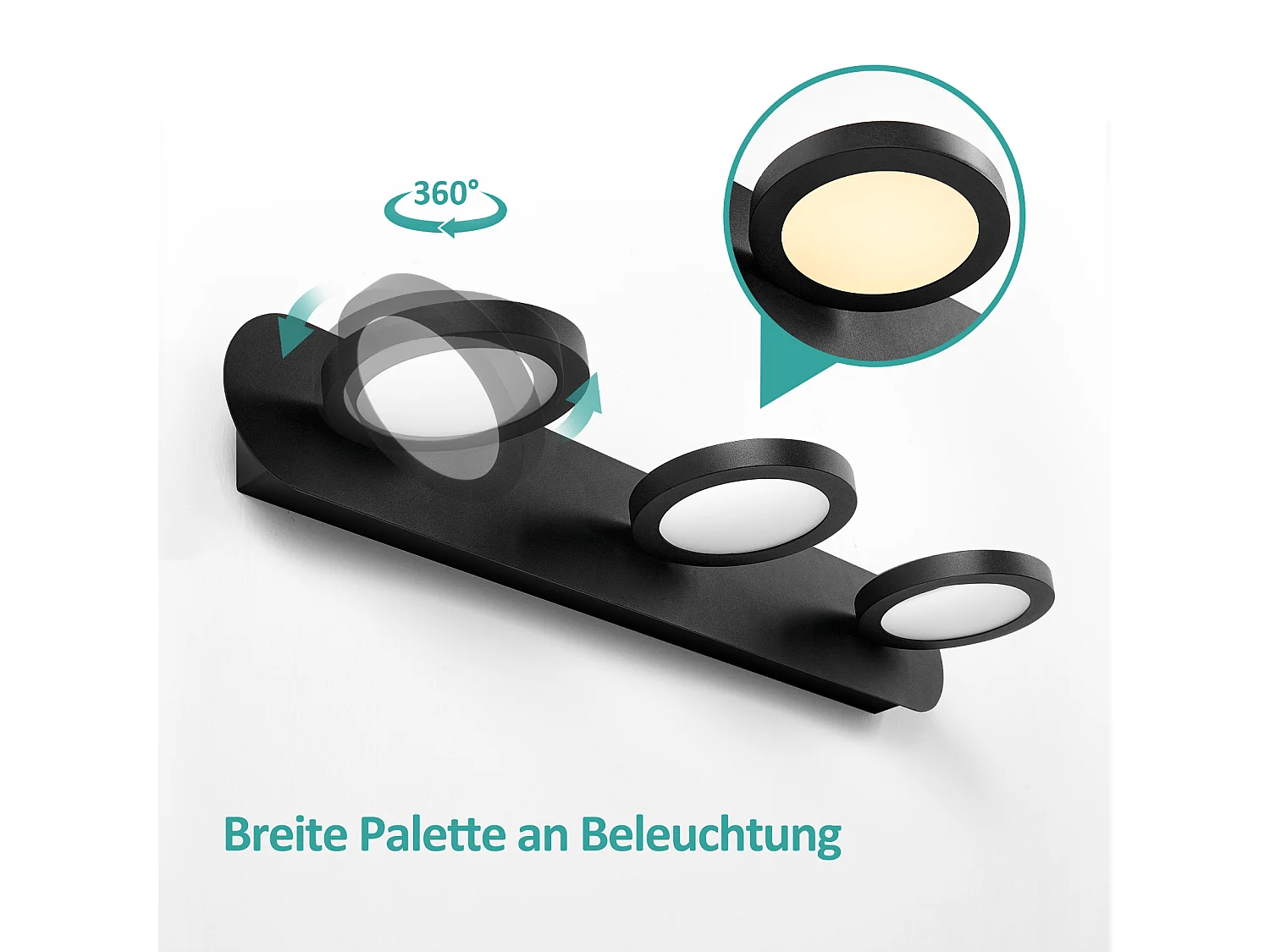 EMKE Applique LED murale noire pour salle de bain, éclairage miroir 50 cm, 15 W, lumière neutre 4000 K