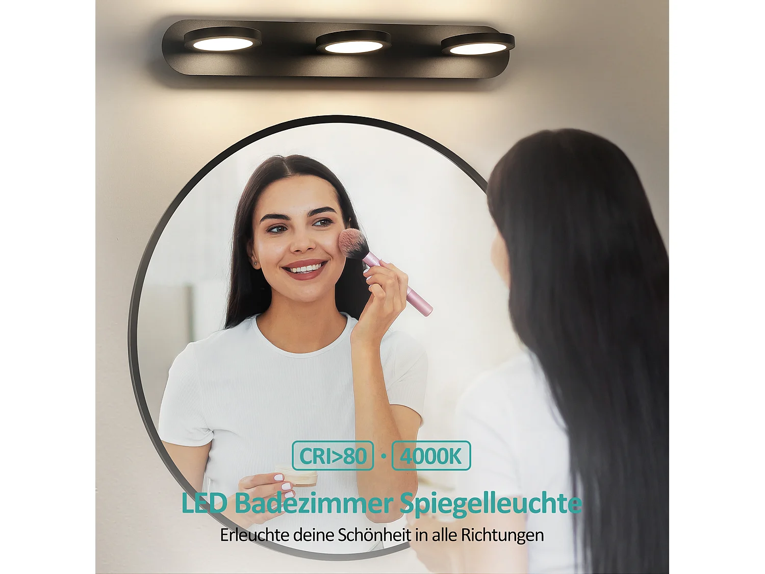 EMKE Applique LED murale noire pour salle de bain, éclairage miroir 50 cm, 15 W, lumière neutre 4000 K
