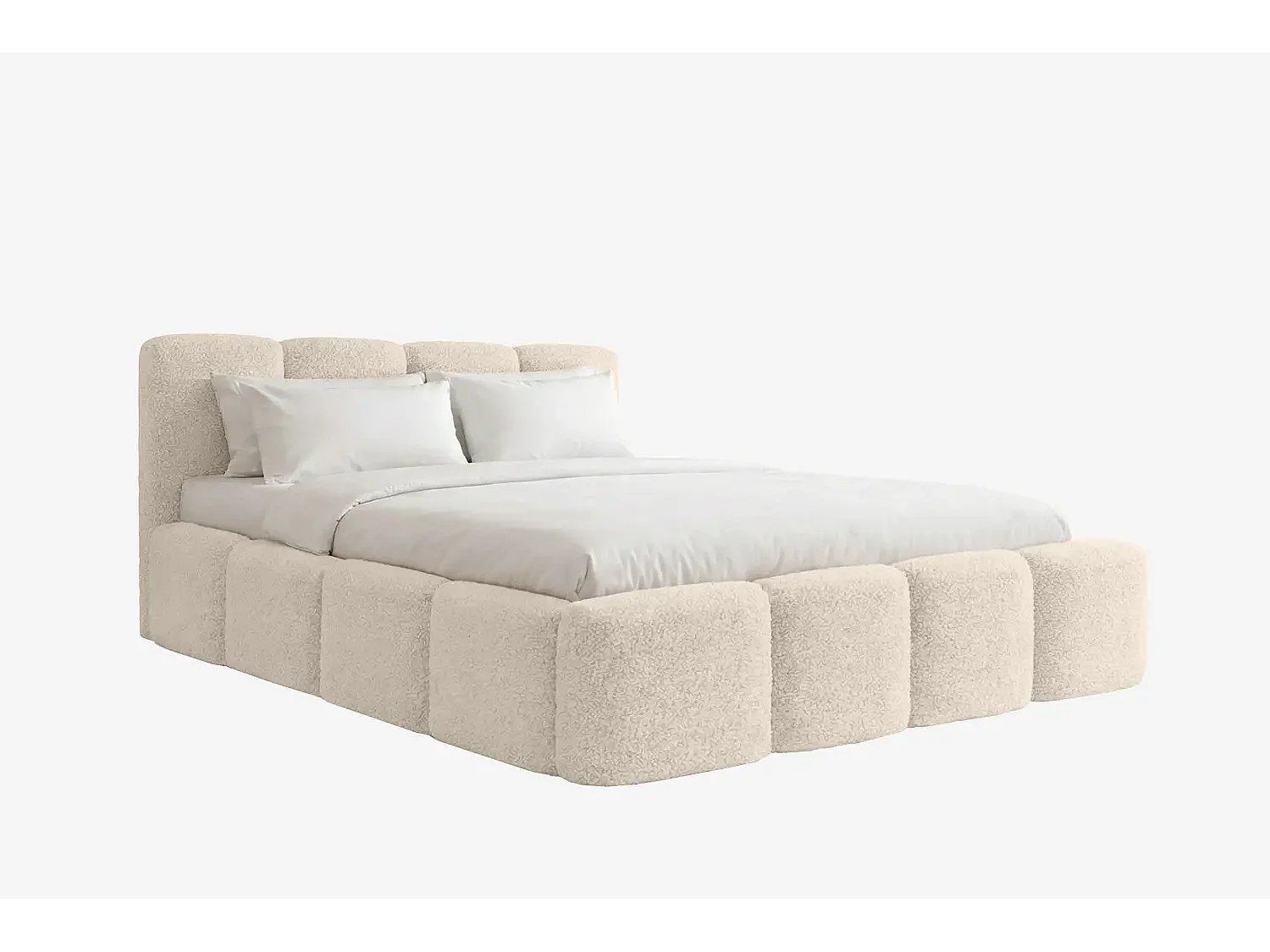 MNUUO Polsterbett MIOA LITE mit Bettkasten Creme 180 x 200 cm Hebbarer Holz-Lattenrost