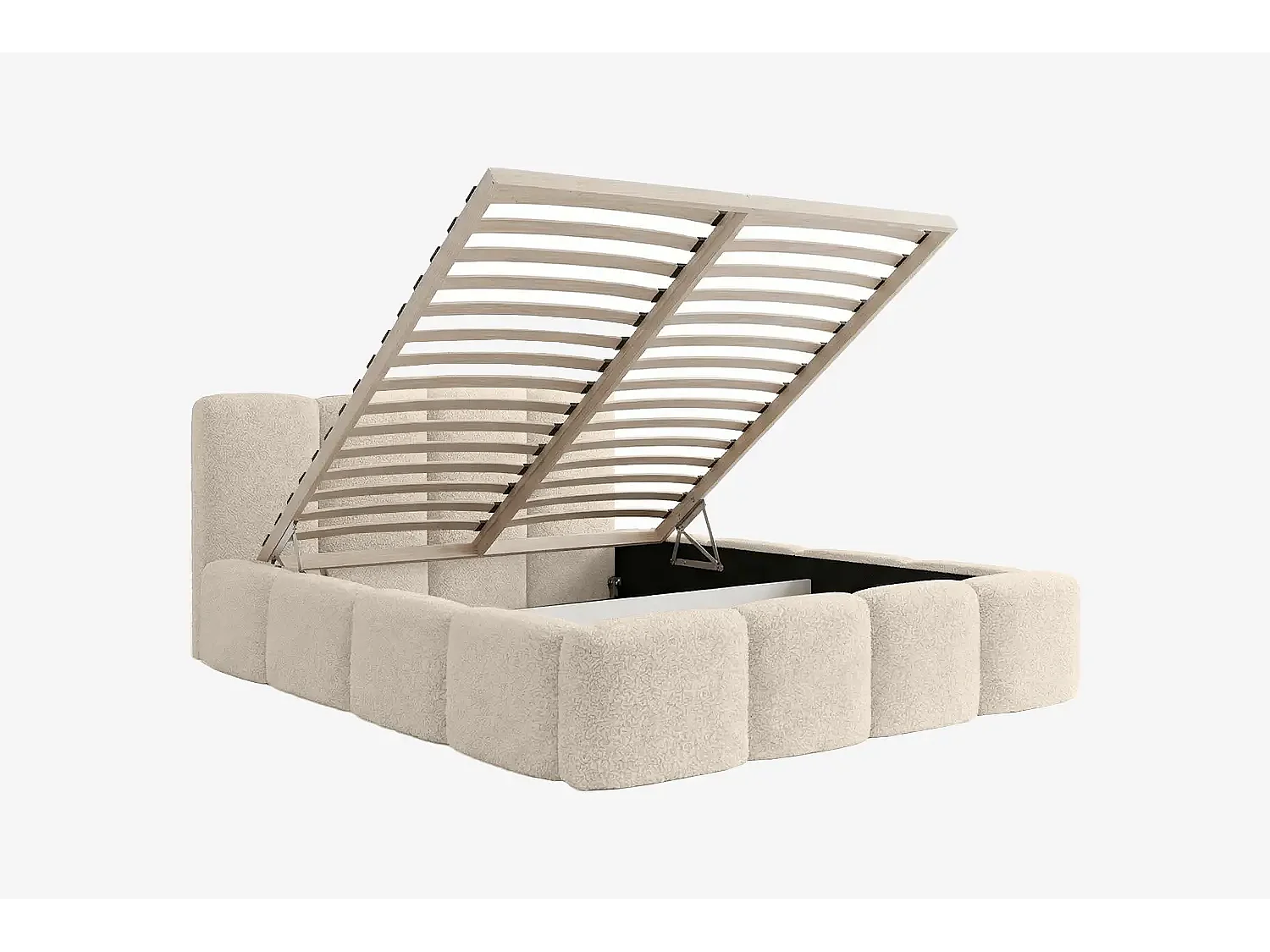MNUUO Polsterbett MIOA LITE mit Bettkasten Creme 180 x 200 cm Hebbarer Holz-Lattenrost