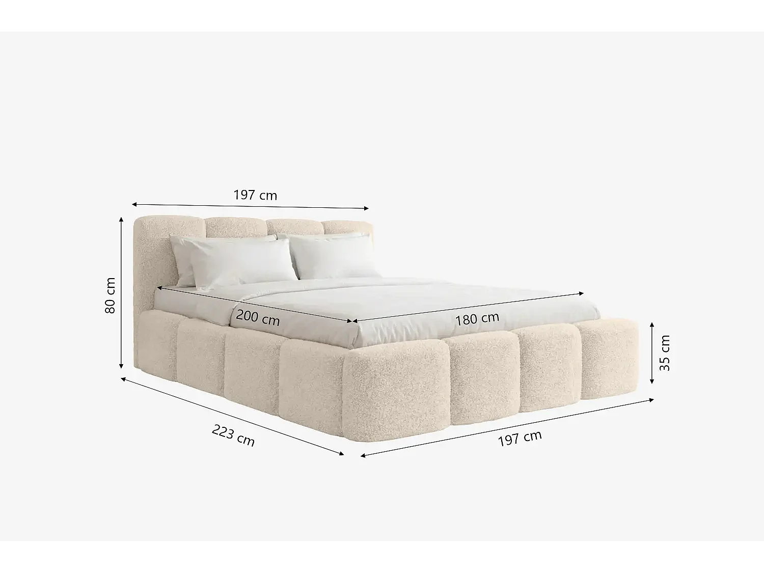 MNUUO Polsterbett MIOA LITE mit Bettkasten Creme 180 x 200 cm Hebbarer Holz-Lattenrost