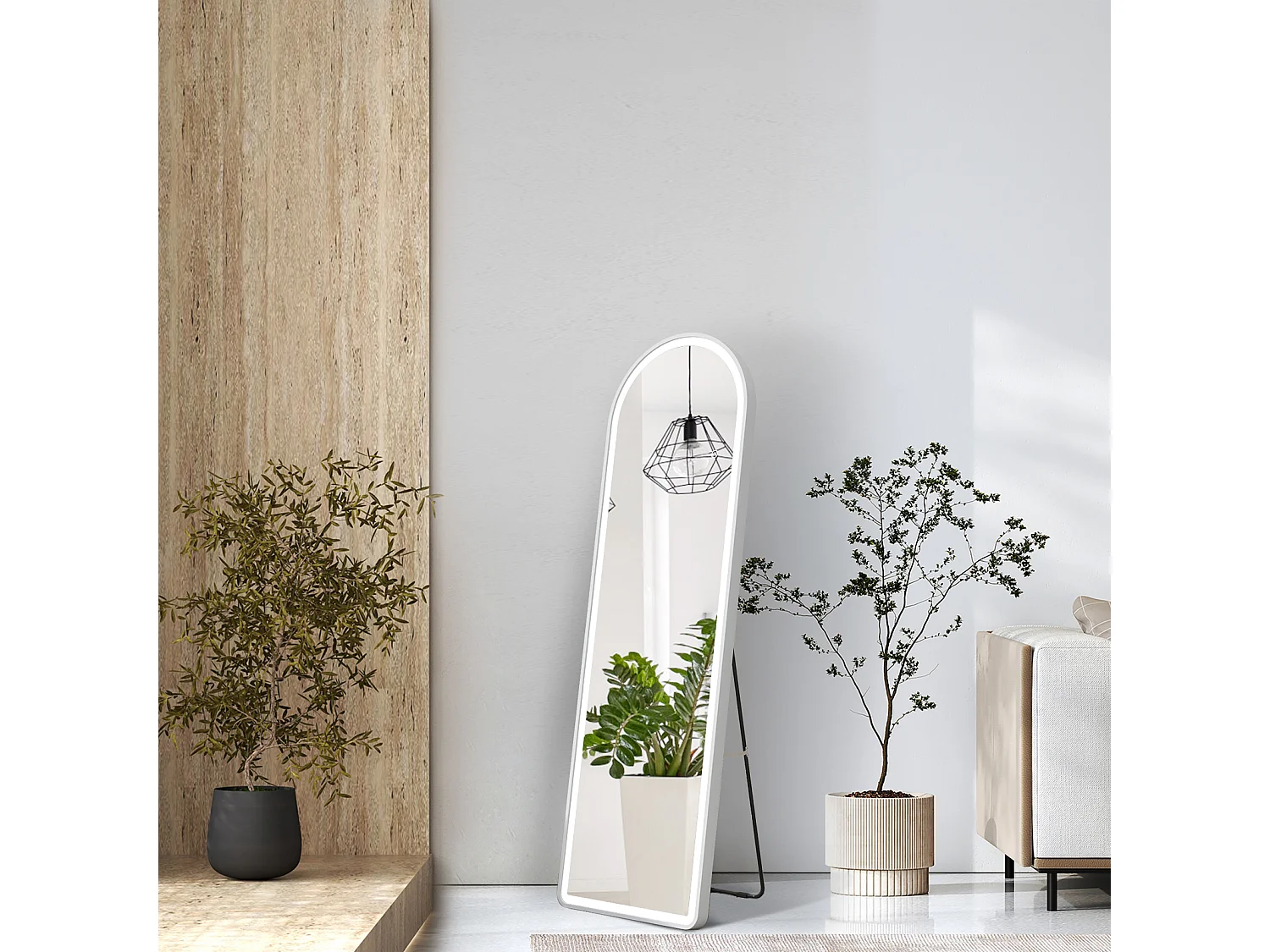 Miroir LED pleine longueur EMKE, 147x45 cm - Éclairage à 3 couleurs réglables, intensité dimmable, interrupteur tactile, blanc