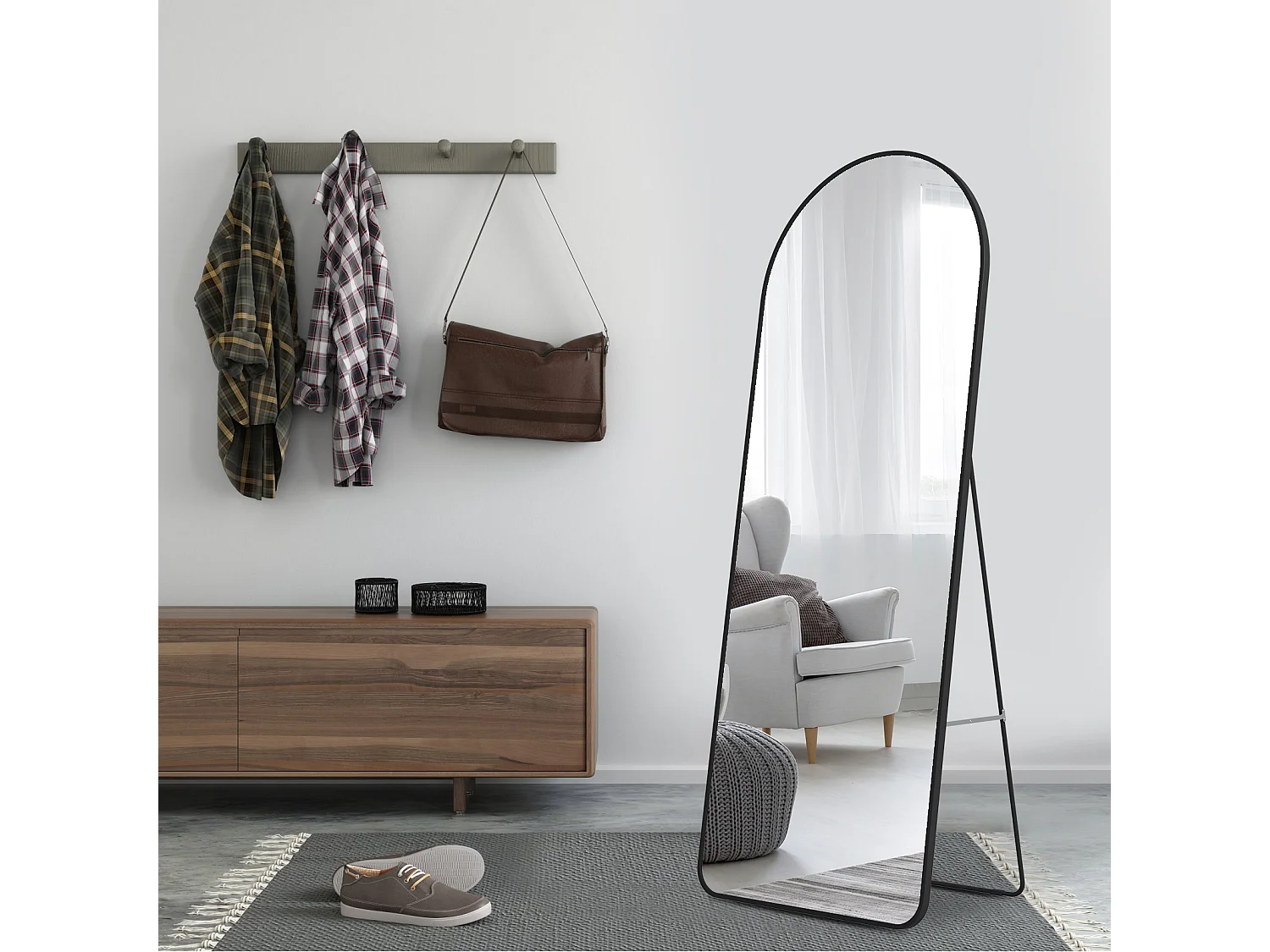 Miroir Pleine Longueur EMKE - Cadre Aluminium Noir, 160 x 60 cm, Mural ou sur Pied