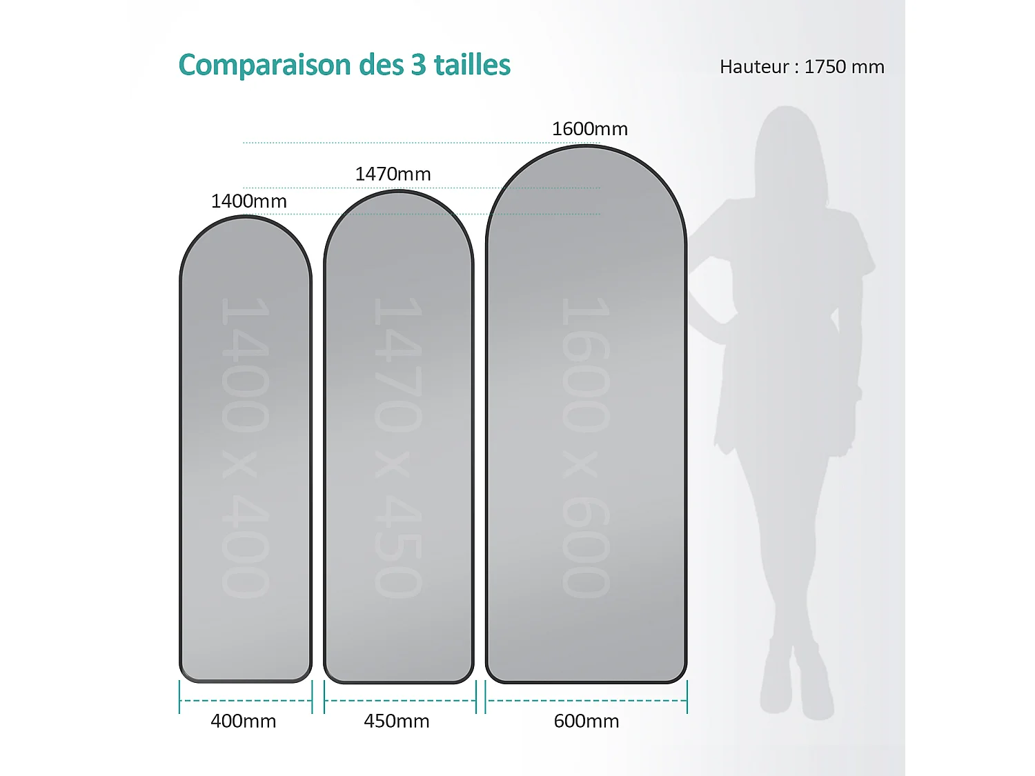 Miroir Pleine Longueur EMKE - Cadre Aluminium Noir, 160 x 60 cm, Mural ou sur Pied