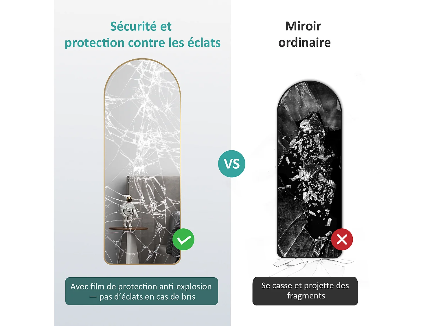 Miroir Pleine Longueur EMKE - Cadre Aluminium Doré, 160 x 60 cm, Mural ou sur Pied