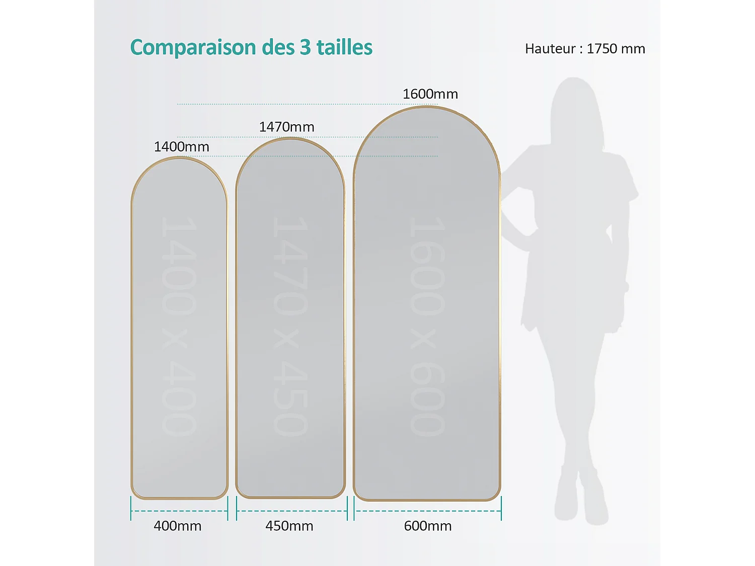 Miroir Pleine Longueur EMKE - Cadre Aluminium Doré, 160 x 60 cm, Mural ou sur Pied