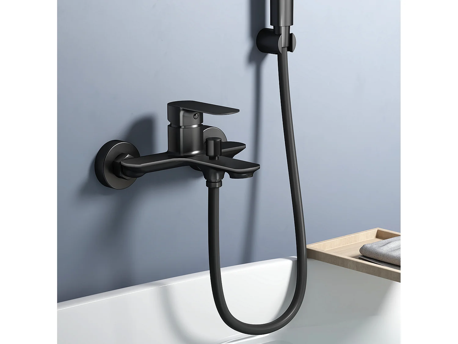 EMKE Mitigeur mural bain-douche noir mat, robinet de salle de bain à levier unique, dimensions 21,2 x 18,3 cm