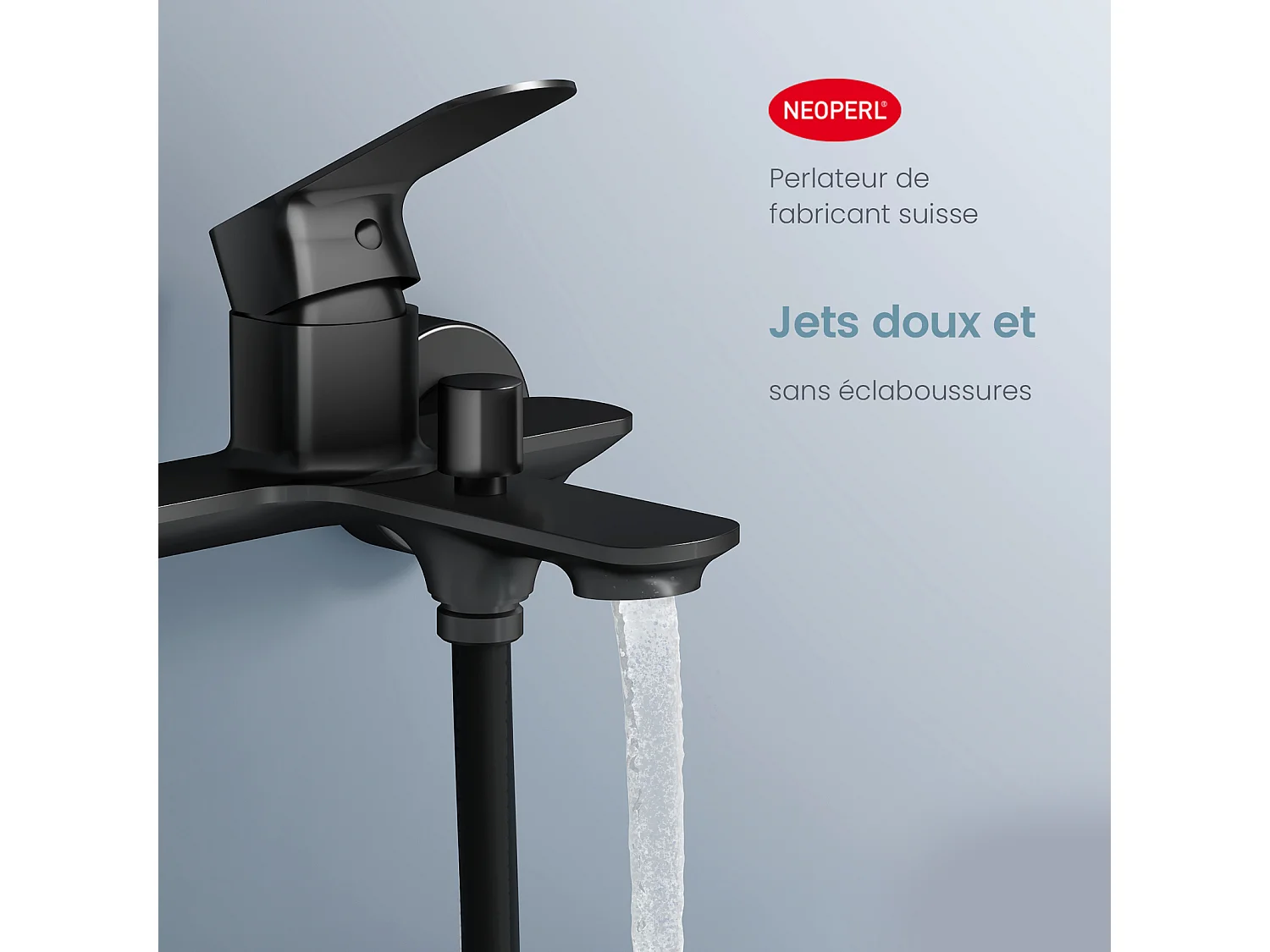 EMKE Mitigeur mural bain-douche noir mat, robinet de salle de bain à levier unique, dimensions 21,2 x 18,3 cm