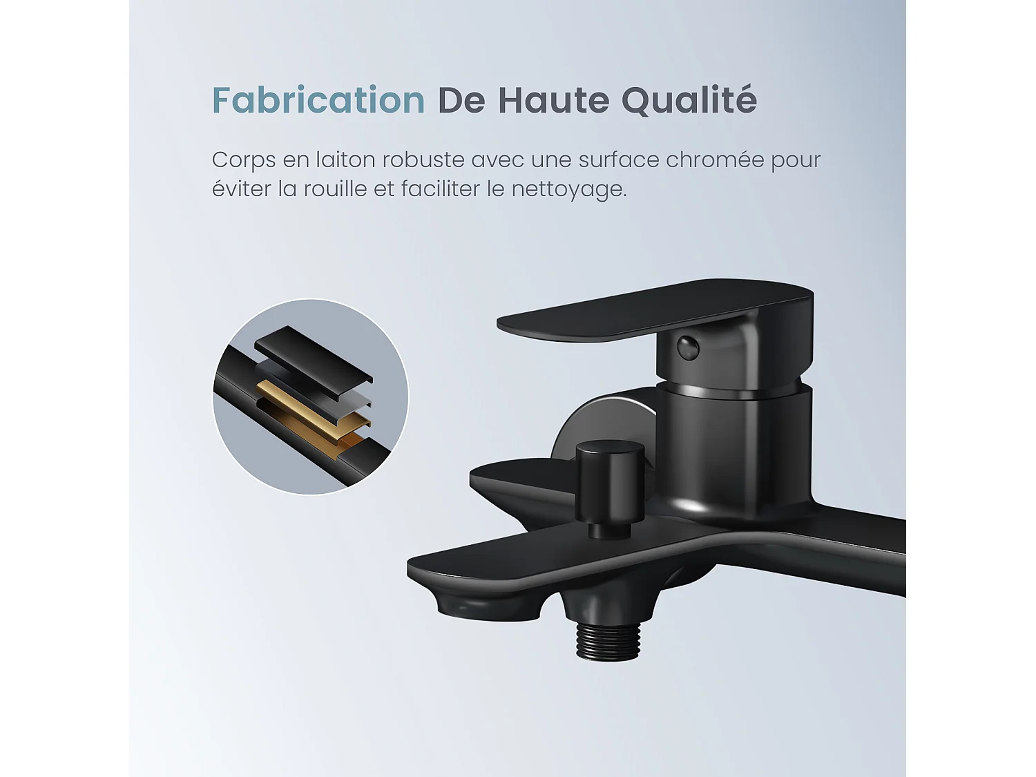 EMKE Mitigeur mural bain-douche noir mat, robinet de salle de bain à levier unique, dimensions 21,2 x 18,3 cm