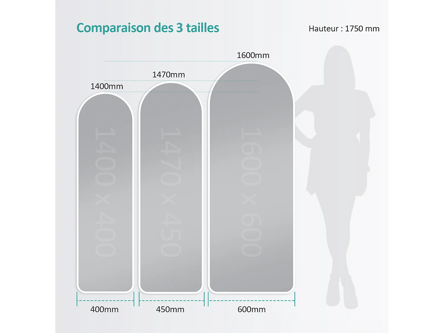 Miroir Pleine Longueur EMKE - Cadre Aluminium Blanc, 160 x 60 cm, Mural ou sur Pied