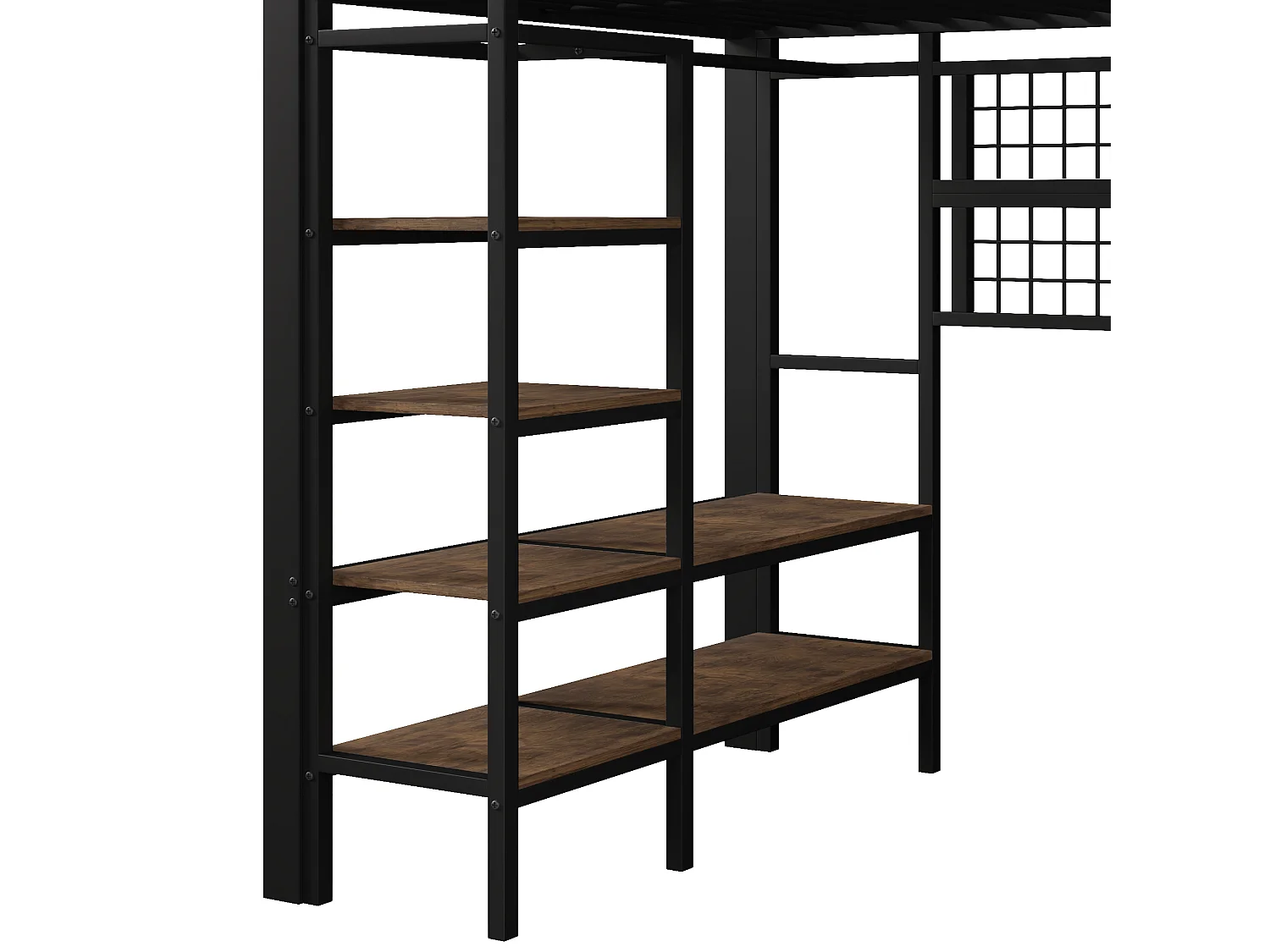 Lit Mezzanine 140x200cm - Multifonction avec Rangements - LED Intégrées - Filet Suspendu et Barre pour Vêtements - Structure Métallique - Noir