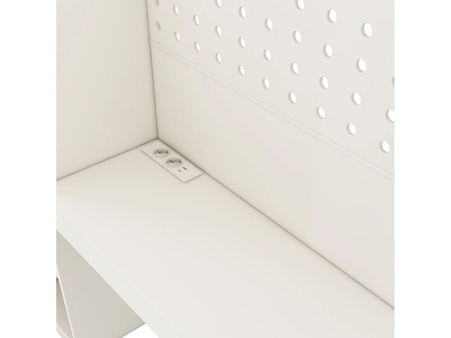Lit mezzanine enfant 90x200cm avec bureau armoire échelle étagères ports USB USB C sommier, solution gain de place tout en un chambre, blanc
