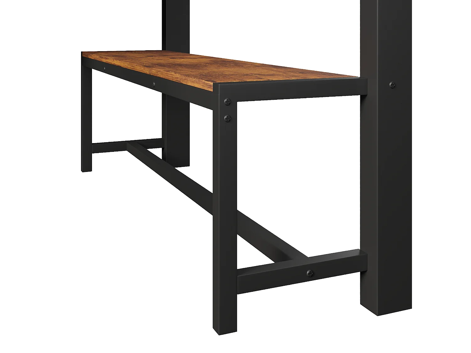 Lit mezzanine 140x200 cm en métal avec LED, étagères, bureau en bois, barre pour sécher le linge, noir