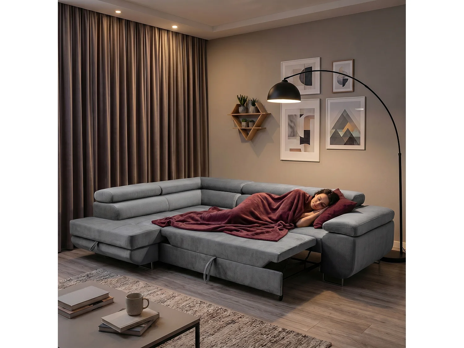 Ecksofa WILD L links mit Schlaffunktion 127x195 Velours grau
