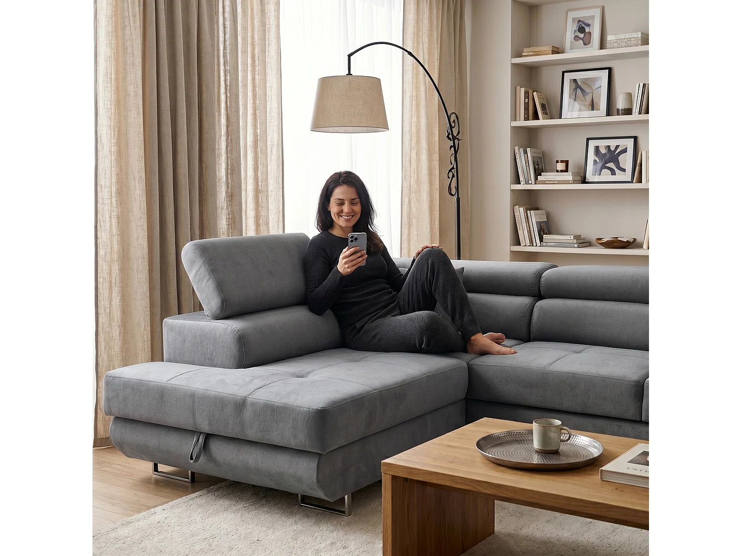 Ecksofa WILD L links mit Schlaffunktion 127x195 Velours grau