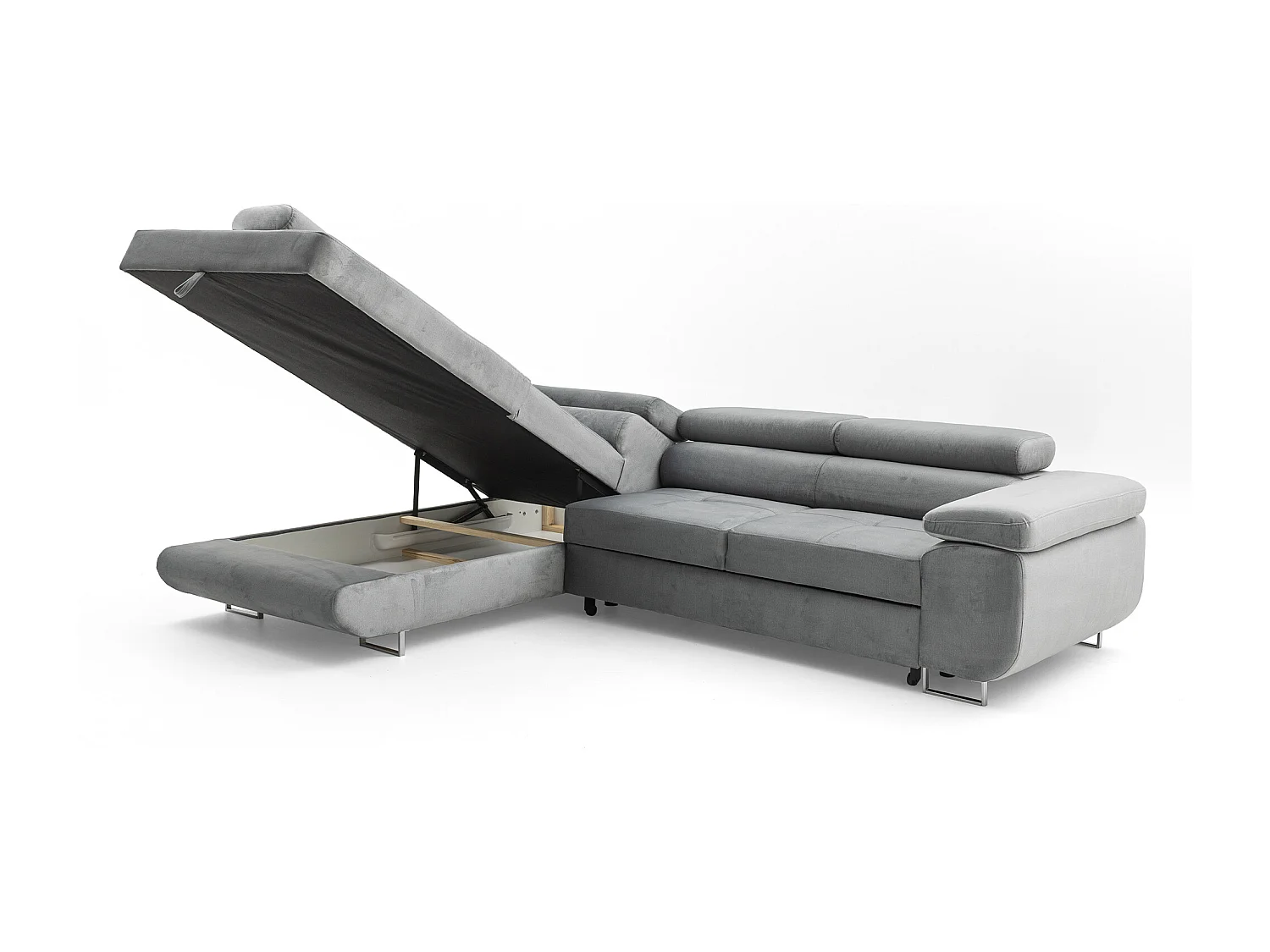 Ecksofa WILD L links mit Schlaffunktion 127x195 Velours grau