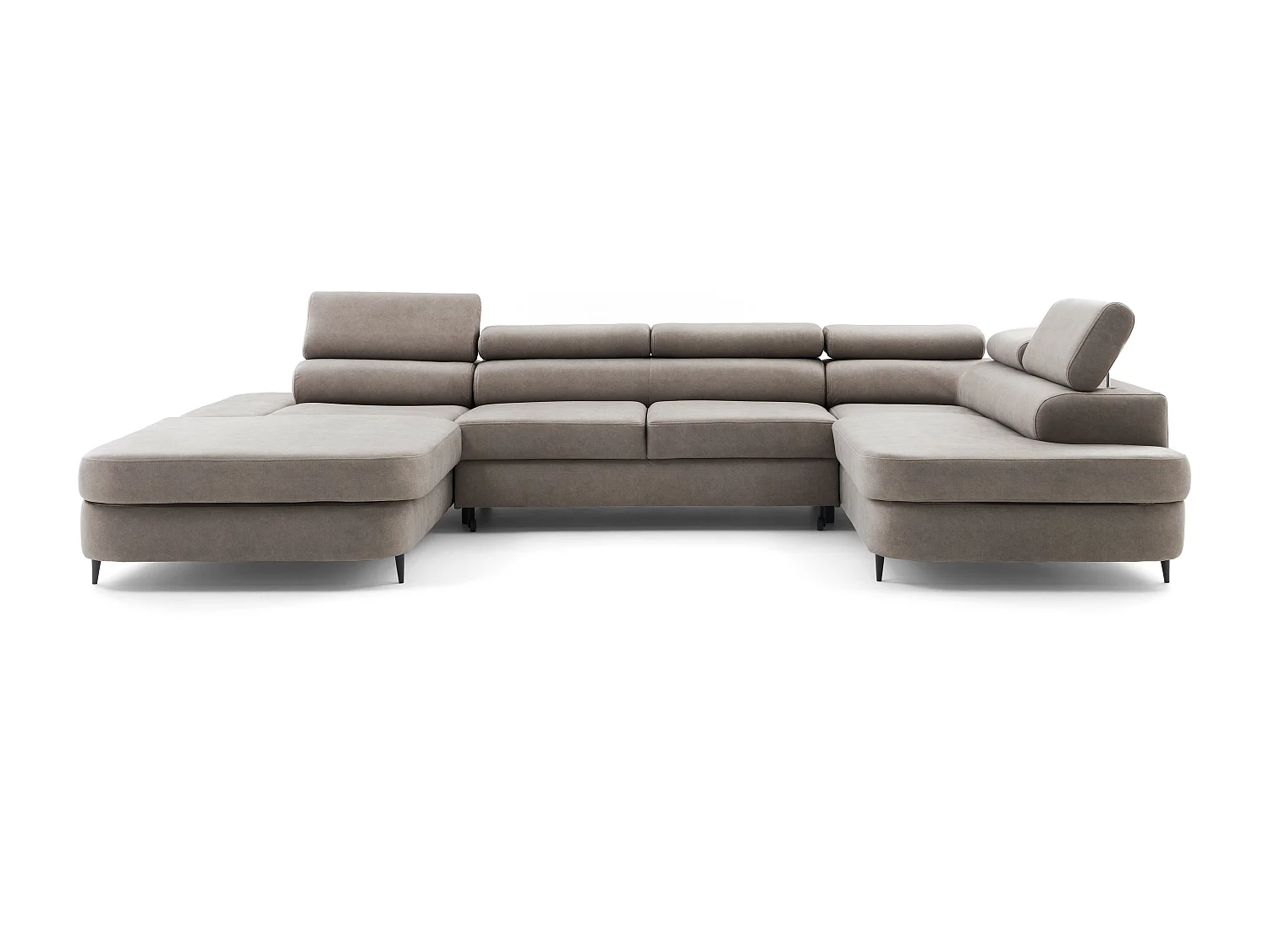 Canapé panoramique convertible avec coffre PRIAM U Droit avec fonction couchage  Velours Beige