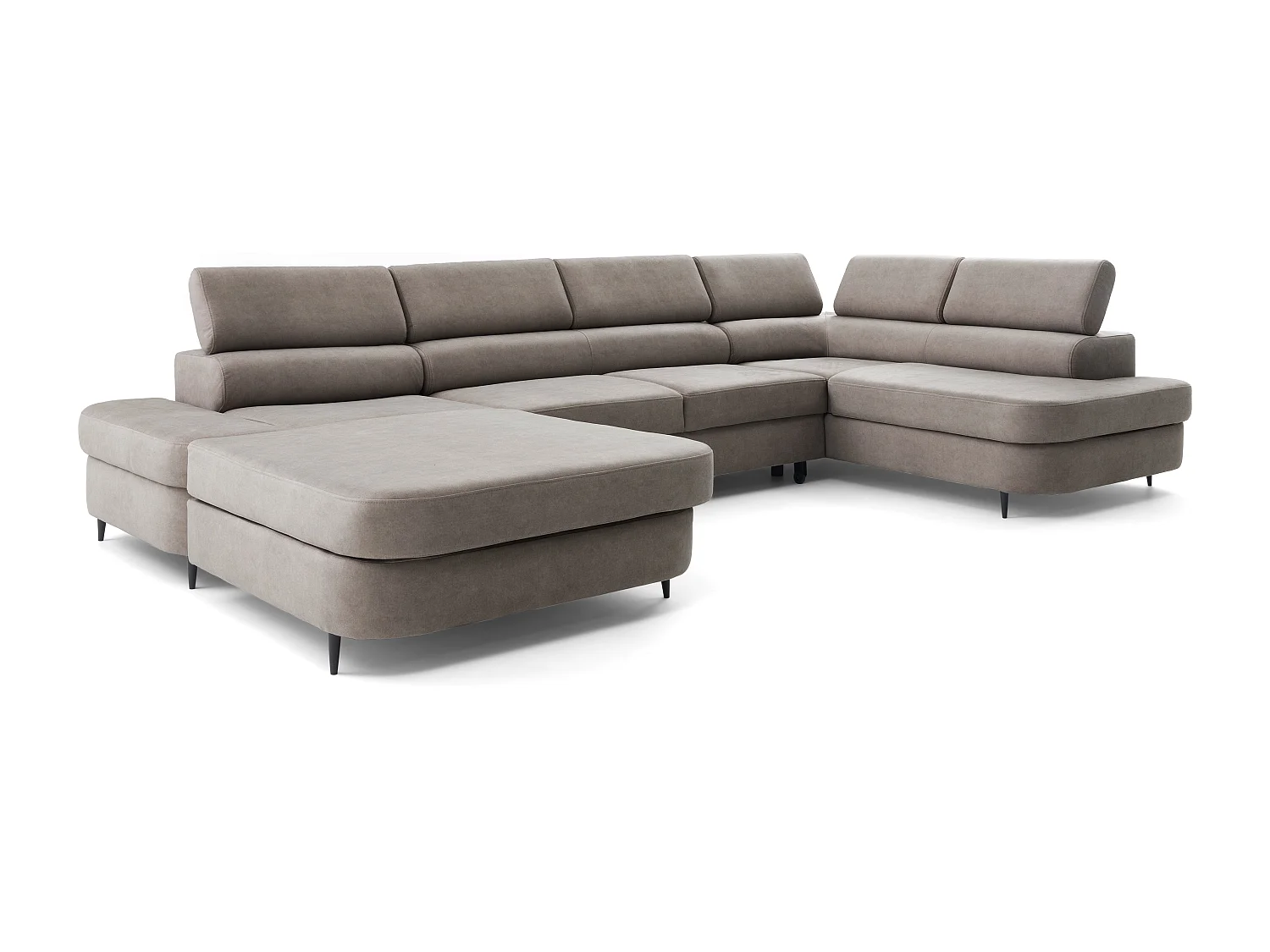 Canapé panoramique convertible avec coffre PRIAM U Droit avec fonction couchage  Velours Beige