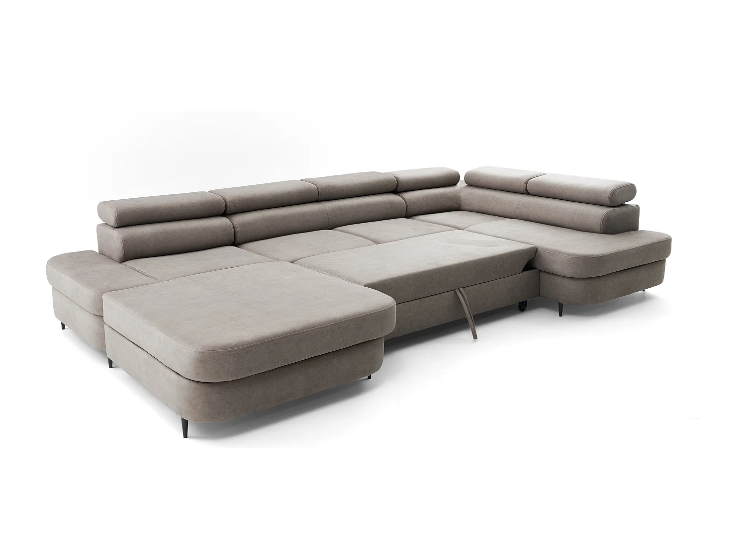 Canapé panoramique convertible avec coffre PRIAM U Droit avec fonction couchage  Velours Beige