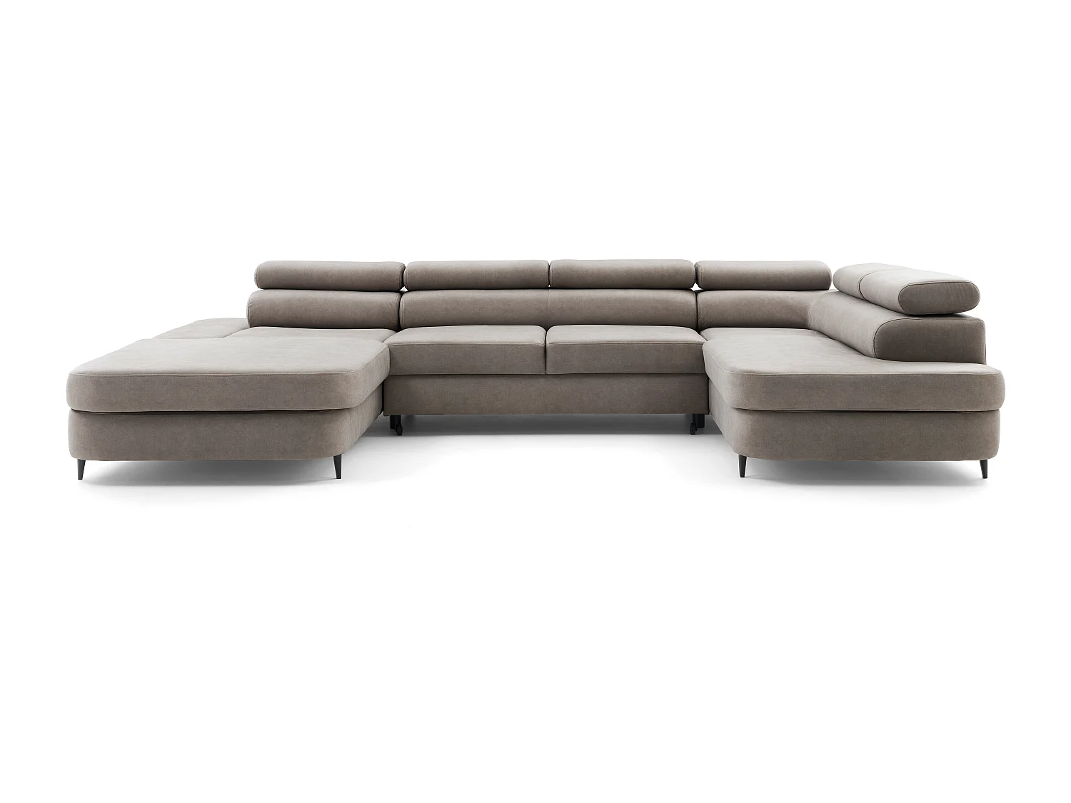 Canapé panoramique convertible avec coffre PRIAM U Droit avec fonction couchage  Velours Beige
