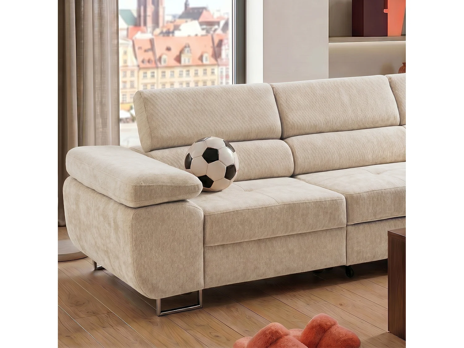 Canapé d'angle WILD MAXI L Droit avec fonction couchage 125x195 Chenille Beige