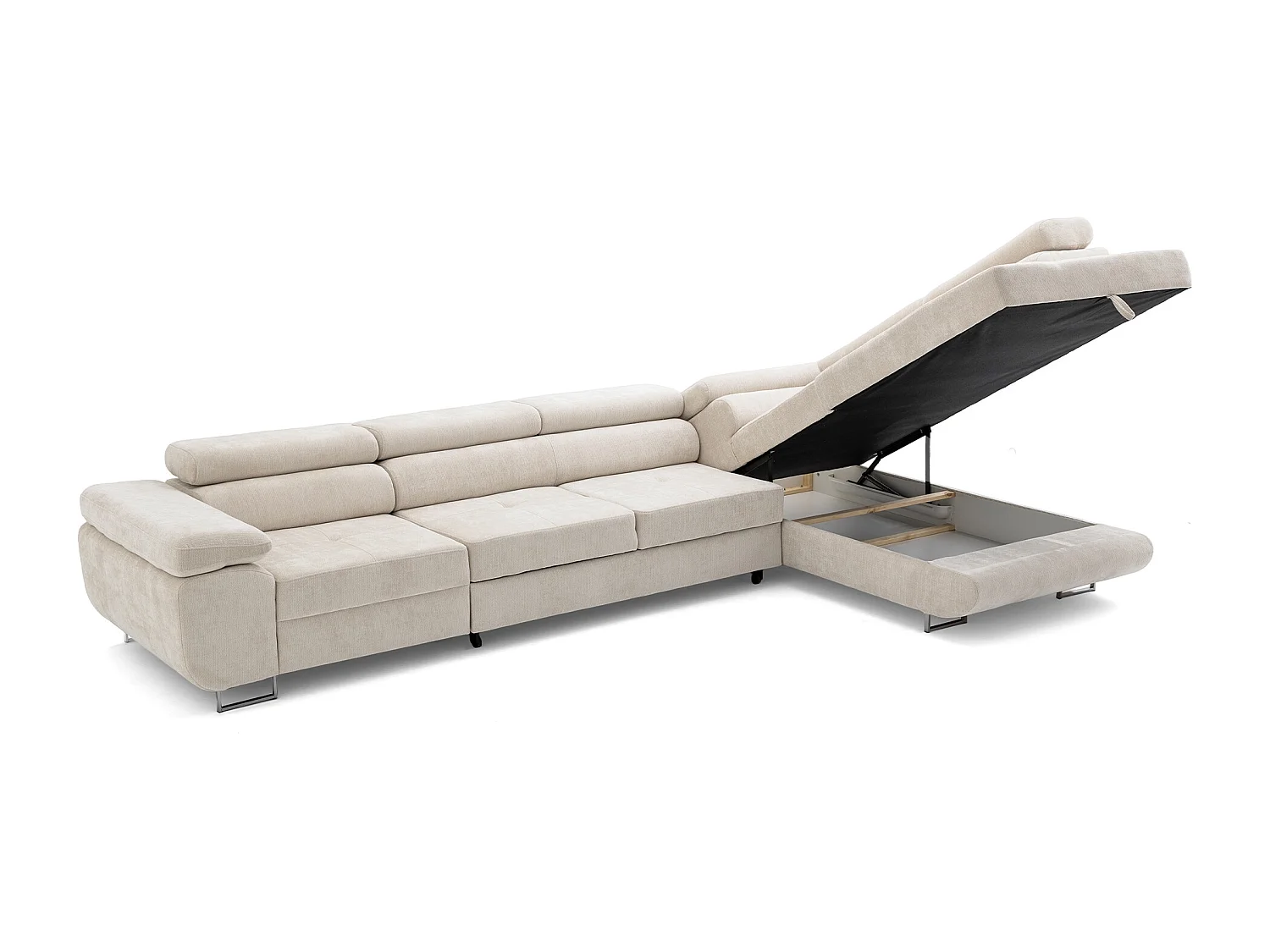 Canapé d'angle WILD MAXI L Droit avec fonction couchage 125x195 Chenille Beige