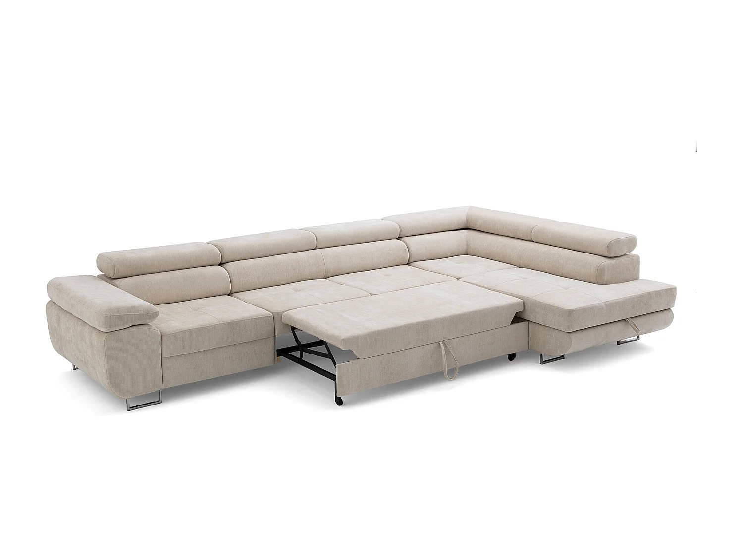 Canapé d'angle WILD MAXI L Droit avec fonction couchage 125x195 Chenille Beige