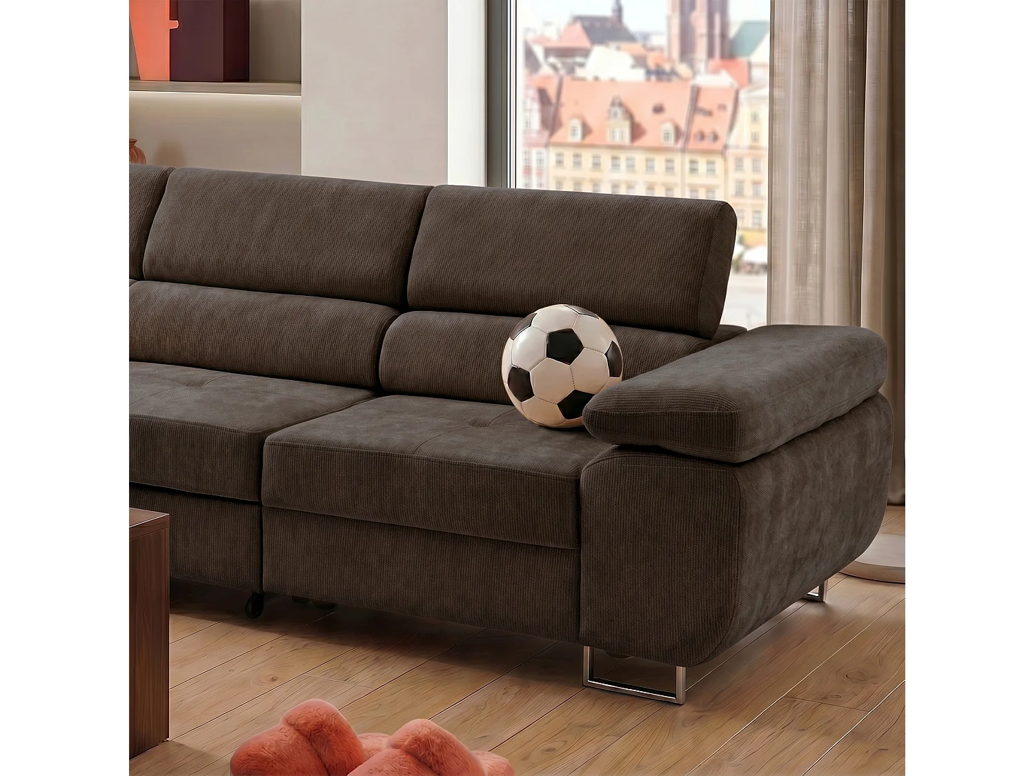 Canapé d'angle WILD MAXI L Gauche avec fonction couchage 125x195 Chenille Marron foncé