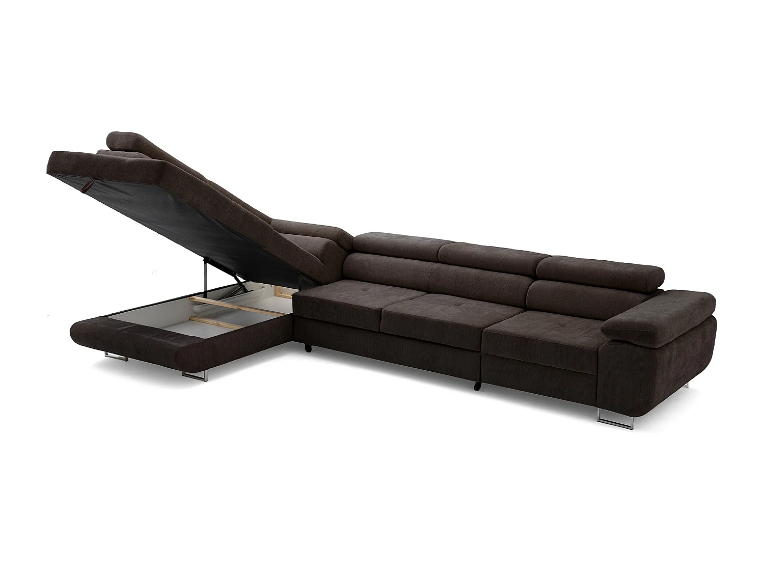 Canapé d'angle WILD MAXI L Gauche avec fonction couchage 125x195 Chenille Marron foncé