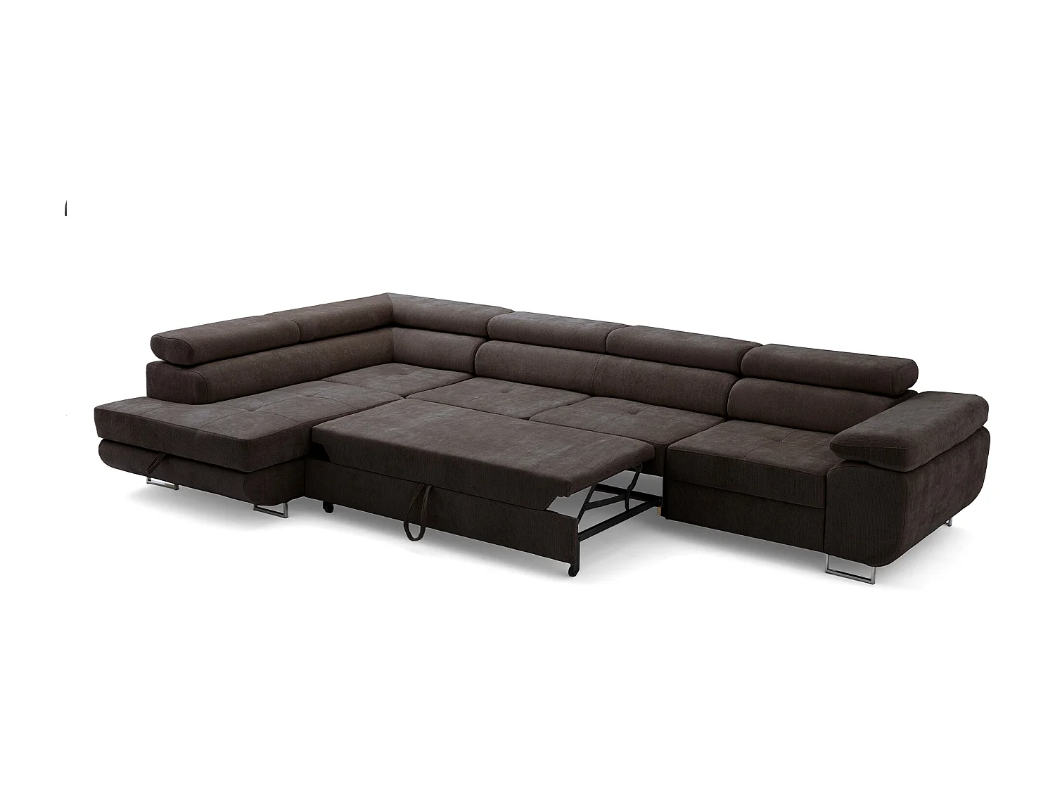 Canapé d'angle WILD MAXI L Gauche avec fonction couchage 125x195 Chenille Marron foncé