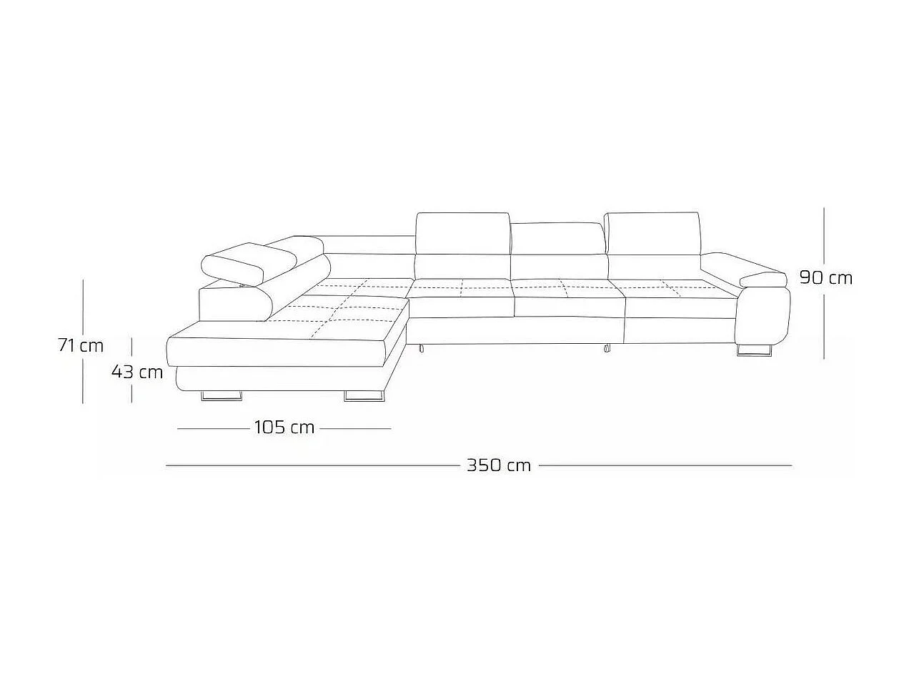 Canapé d'angle WILD MAXI L Gauche avec fonction couchage 125x195 Chenille Marron foncé