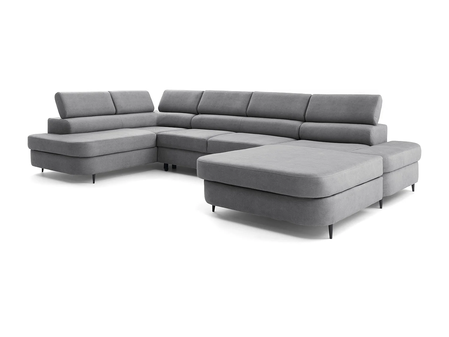 Canapé panoramique convertible avec coffre PRIAM U Gauche avec fonction couchage  Velours Gris