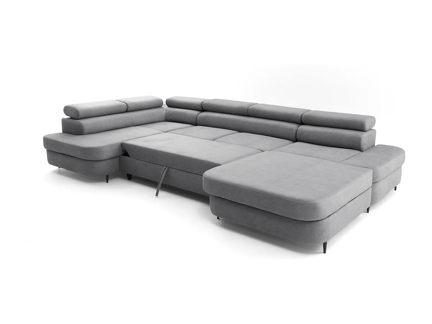 Canapé panoramique convertible avec coffre PRIAM U Gauche avec fonction couchage  Velours Gris