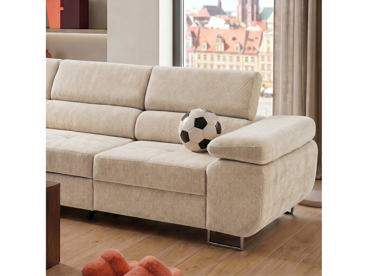Canapé d'angle WILD MAXI L Gauche avec fonction couchage 125x195 Chenille Beige