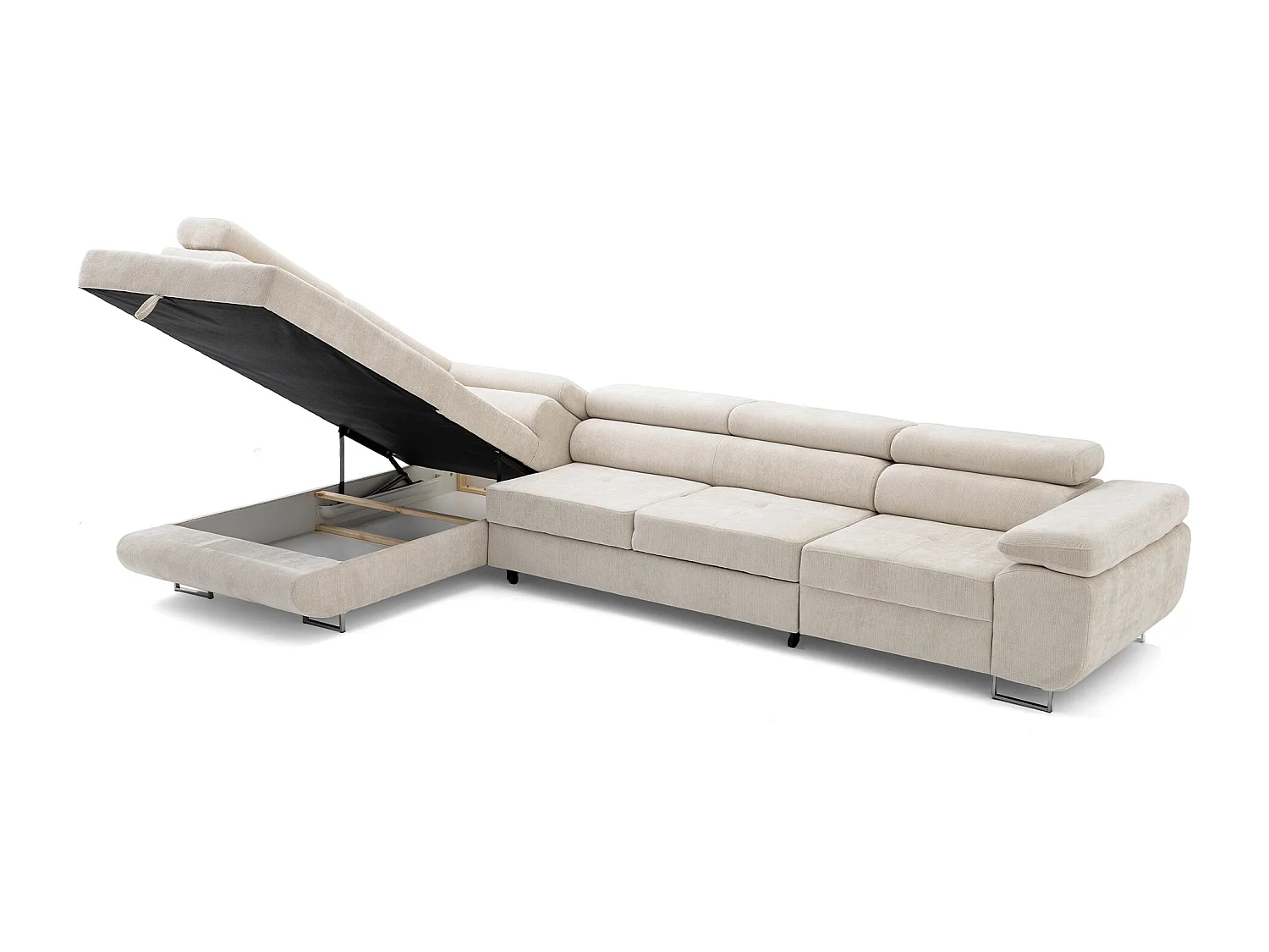 Canapé d'angle WILD MAXI L Gauche avec fonction couchage 125x195 Chenille Beige