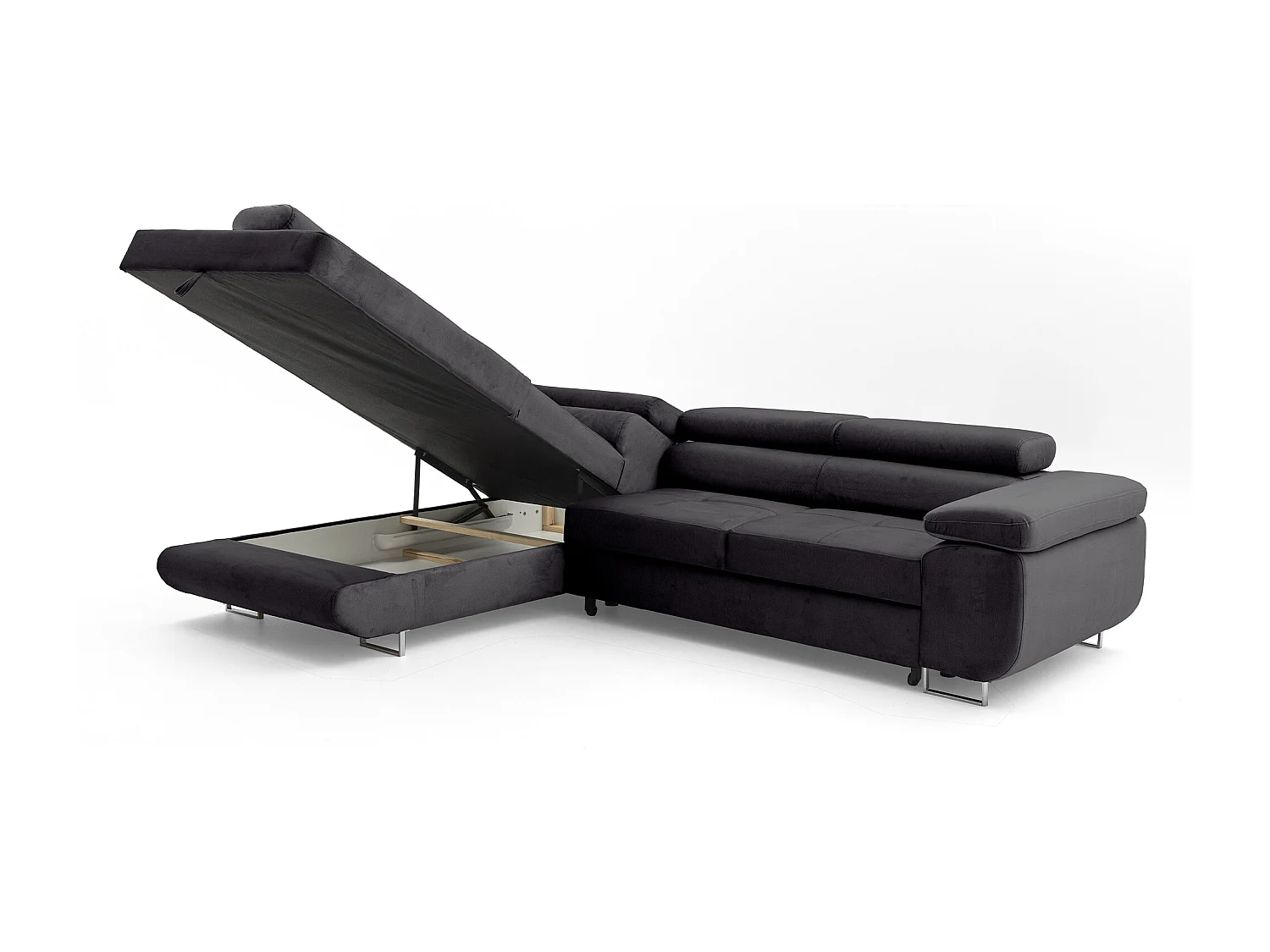 Ecksofa WILD L links mit Schlaffunktion 127x195 Velours anthrazitgrau
