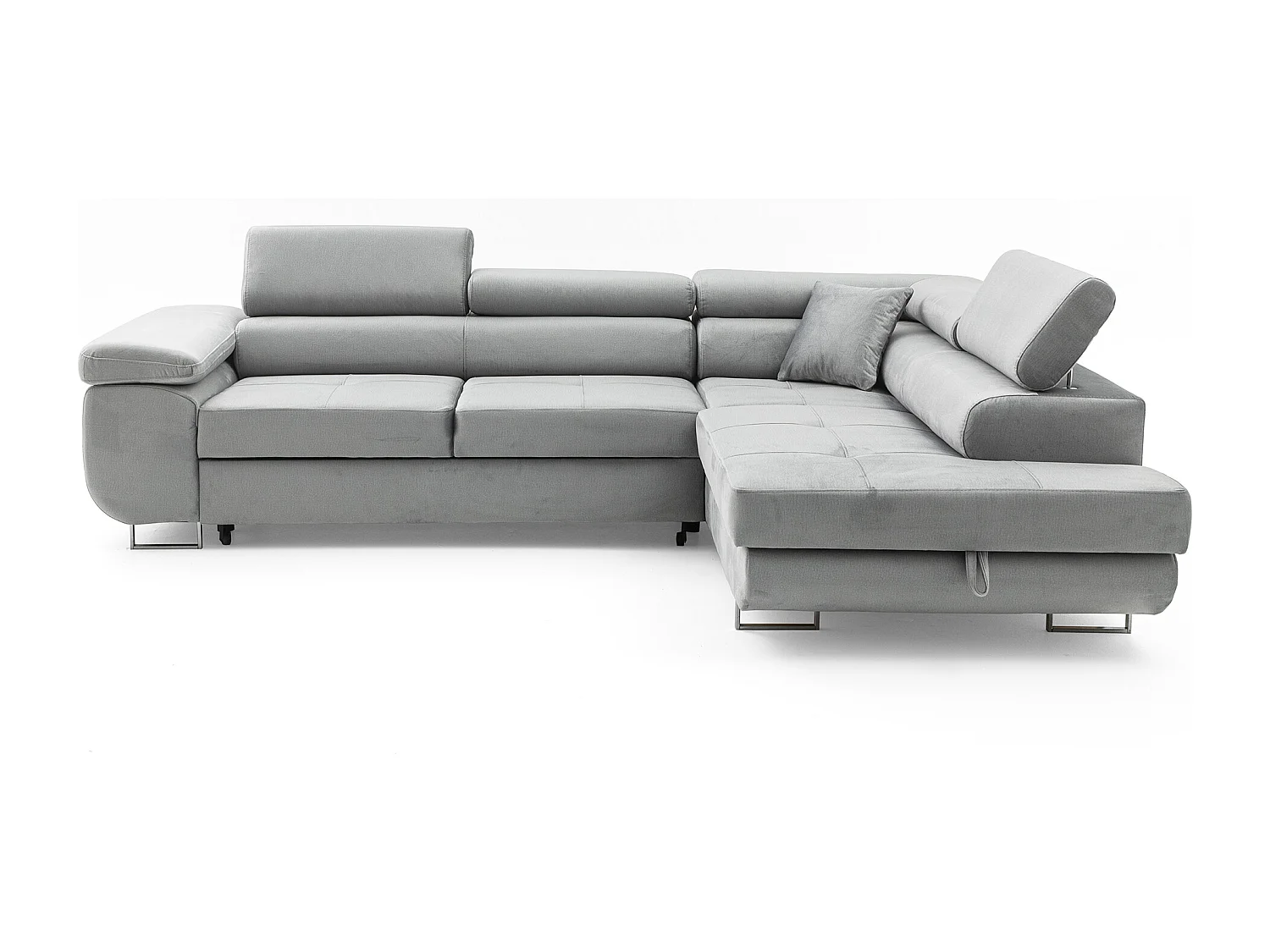 Ecksofa WILD L rechts mit Schlaffunktion 127x195 Velours hellgrau