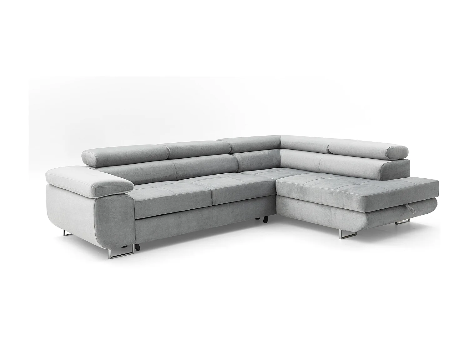 Ecksofa WILD L rechts mit Schlaffunktion 127x195 Velours hellgrau