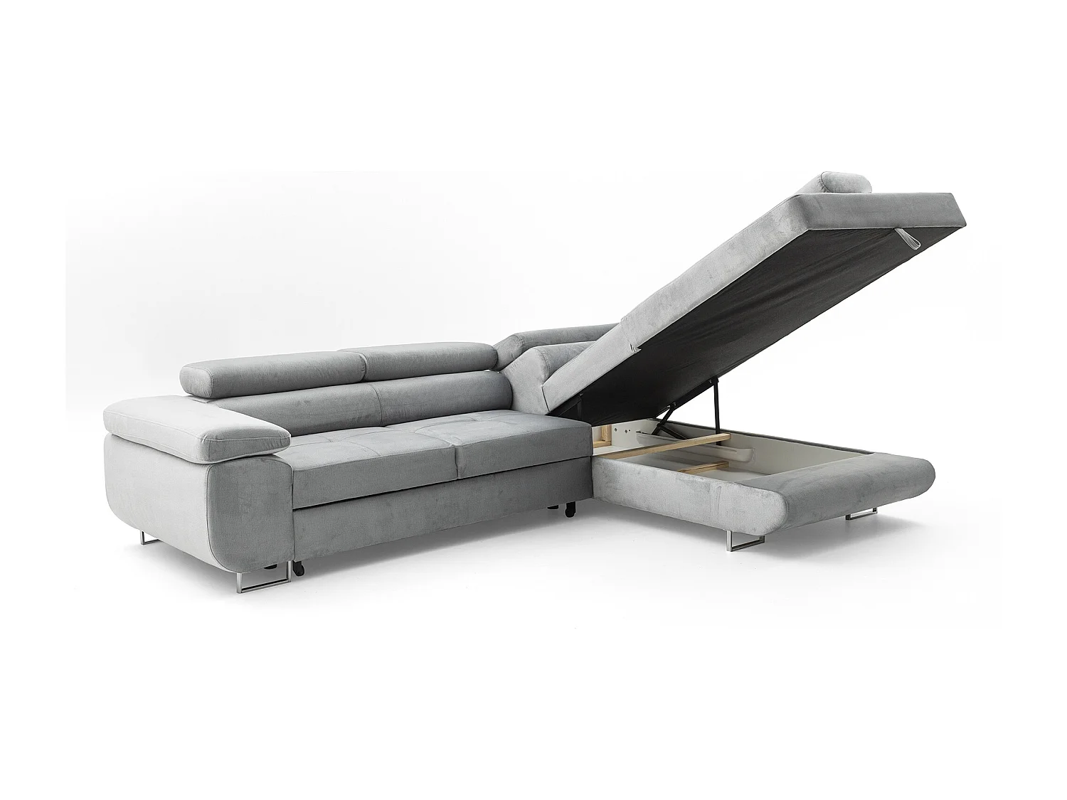 Ecksofa WILD L rechts mit Schlaffunktion 127x195 Velours hellgrau