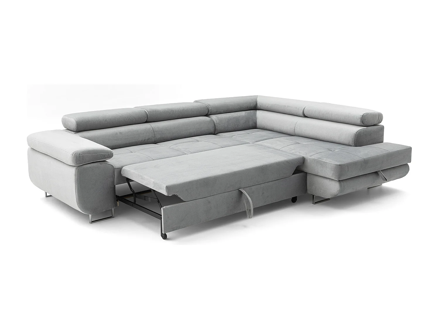 Ecksofa WILD L rechts mit Schlaffunktion 127x195 Velours hellgrau