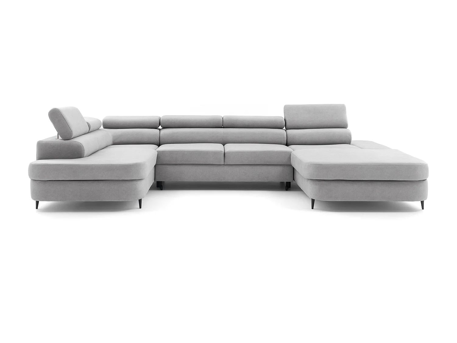 Canapé panoramique convertible avec coffre PRIAM U Droit avec fonction couchage  Velours Gris clair