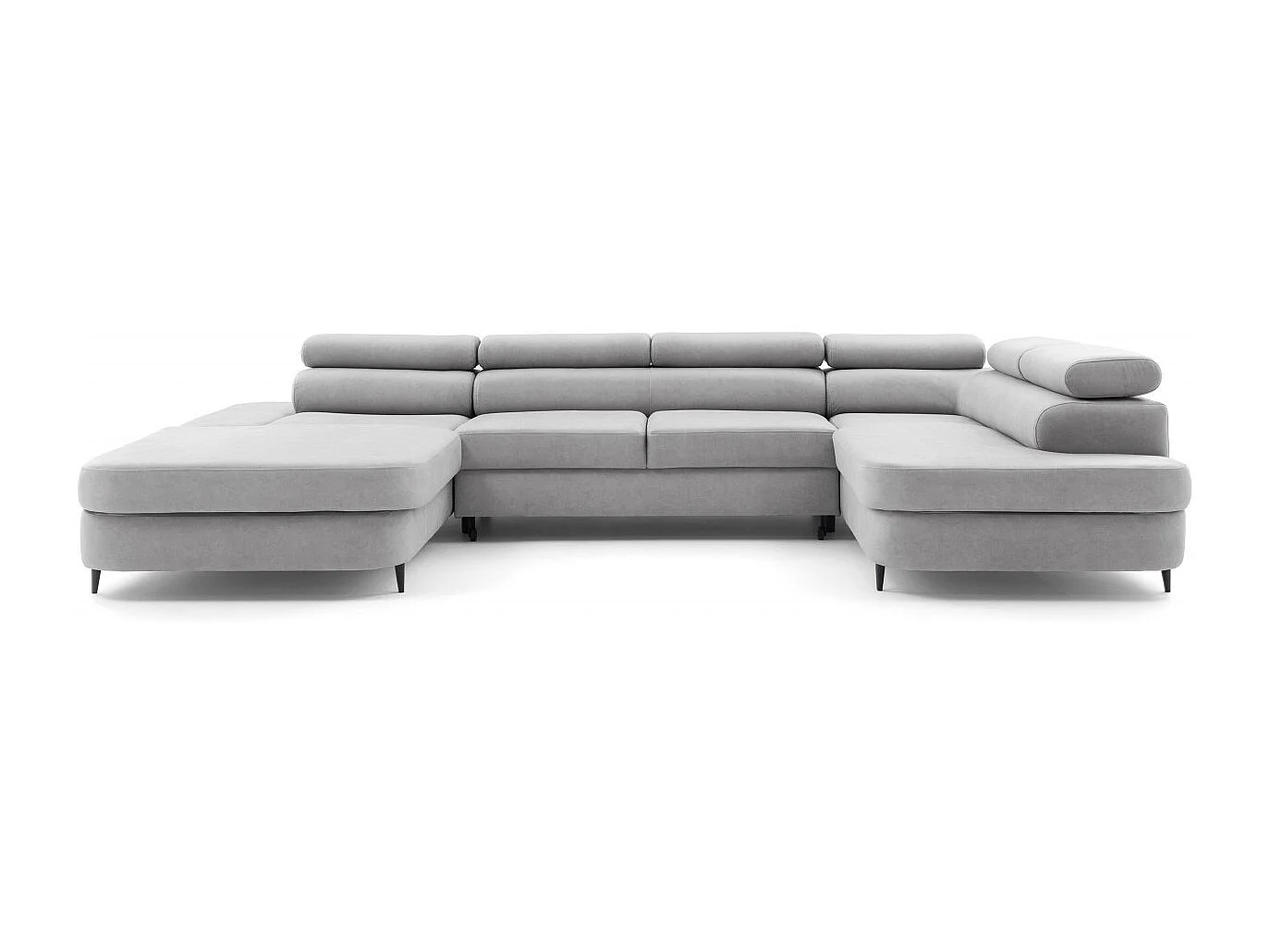 Canapé panoramique convertible avec coffre PRIAM U Droit avec fonction couchage  Velours Gris clair