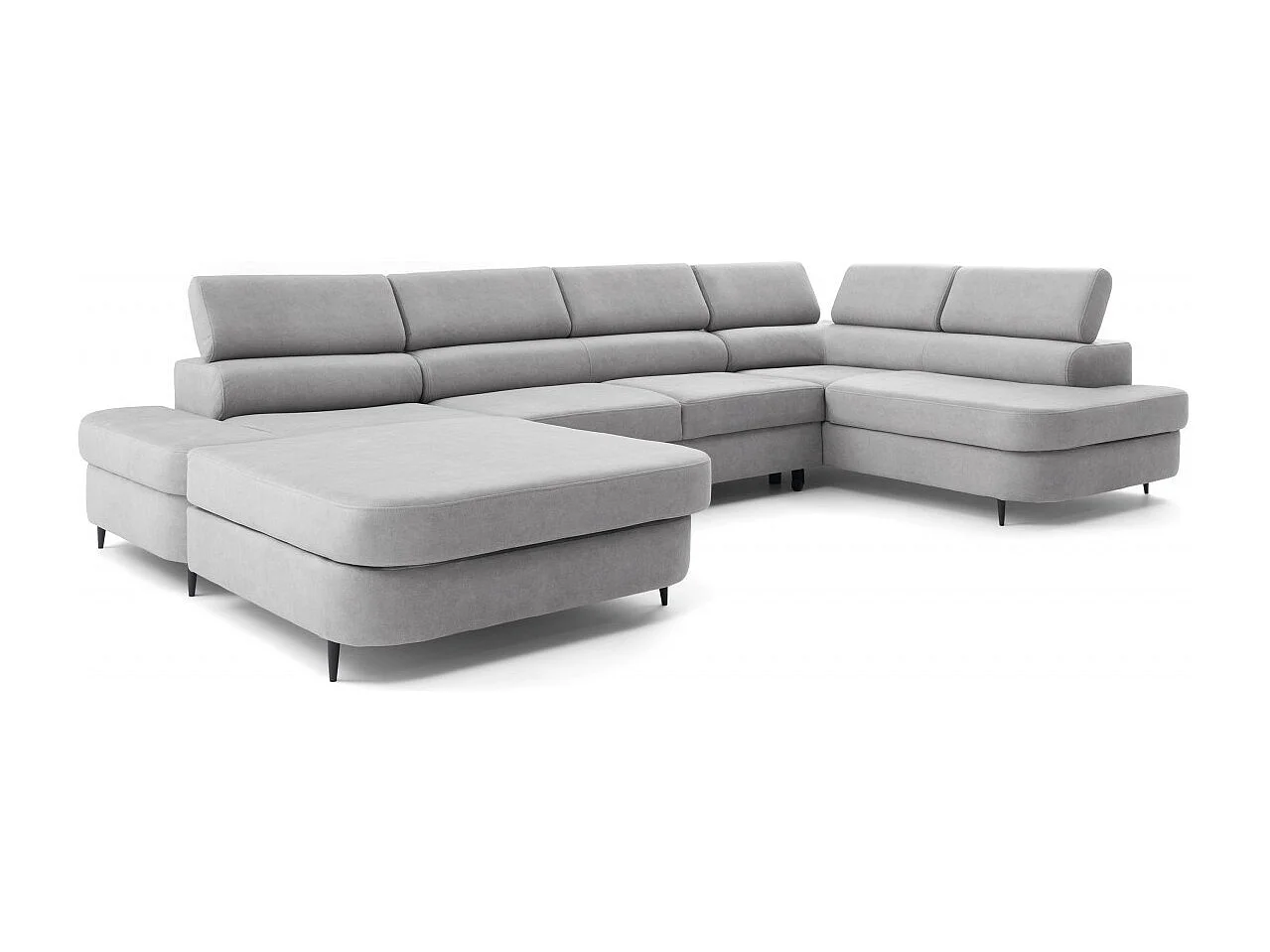 Canapé panoramique convertible avec coffre PRIAM U Droit avec fonction couchage  Velours Gris clair