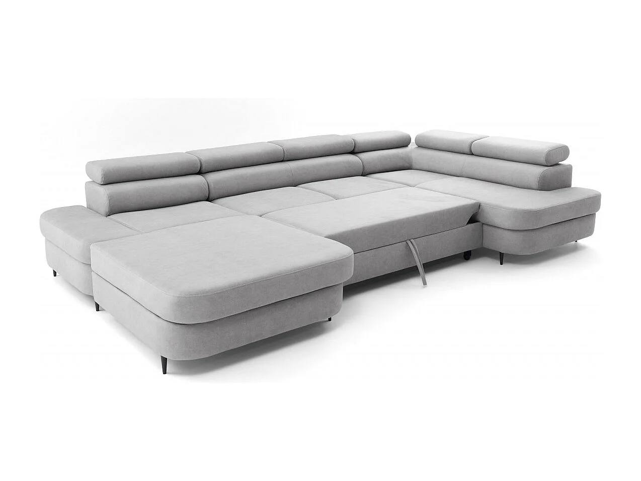 Canapé panoramique convertible avec coffre PRIAM U Droit avec fonction couchage  Velours Gris clair