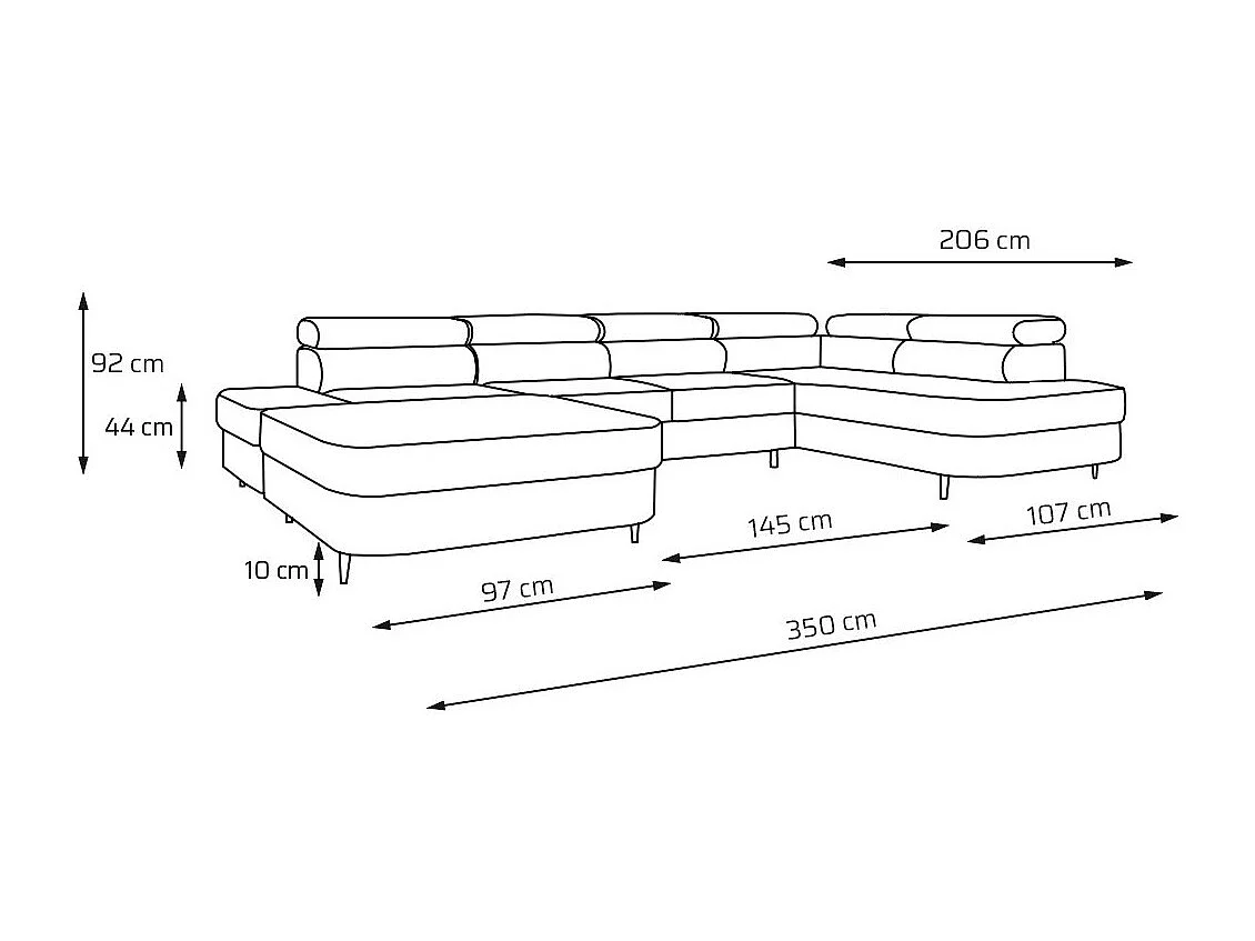Canapé panoramique convertible avec coffre PRIAM U Droit avec fonction couchage  Velours Gris clair