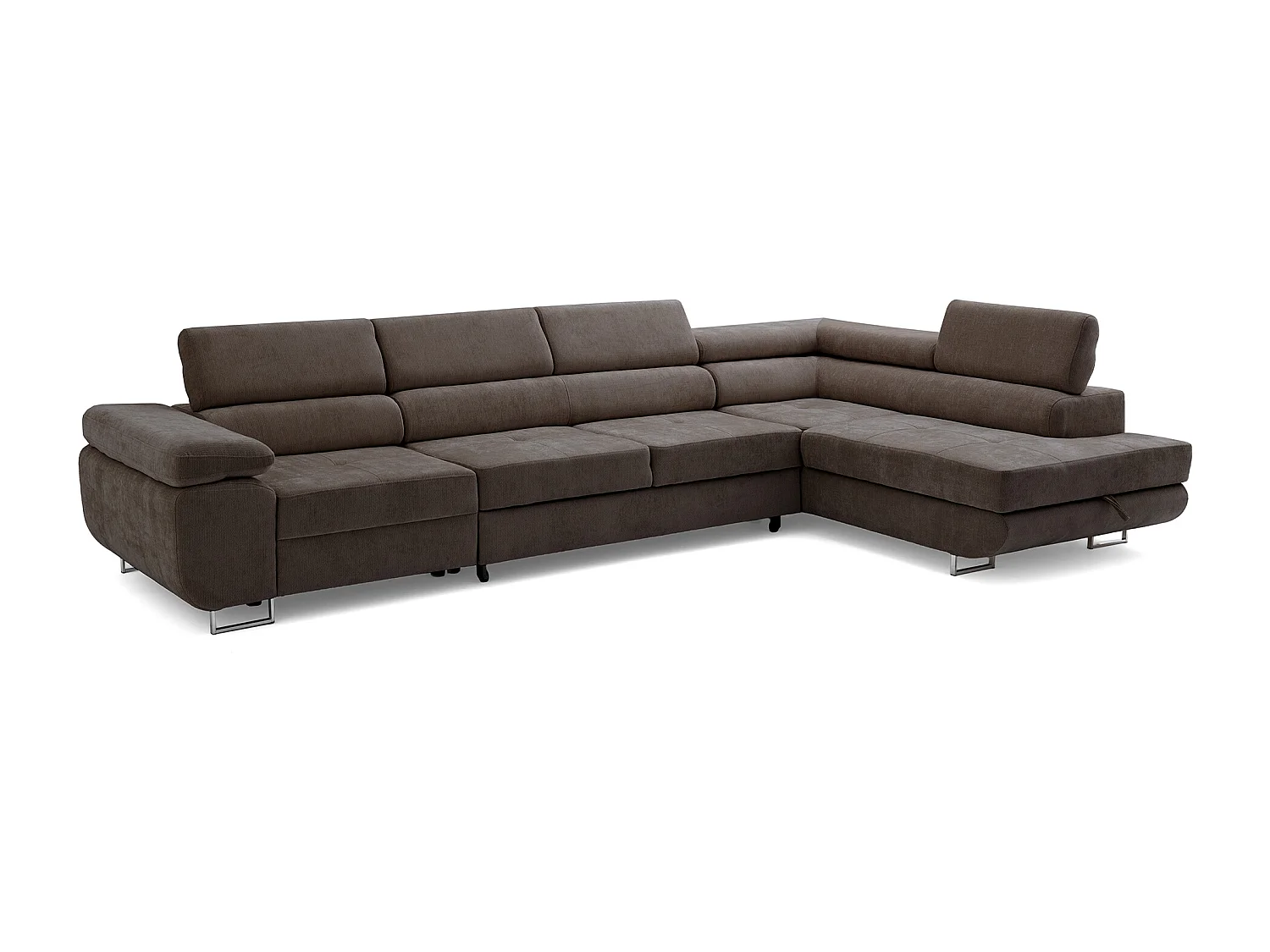 Canapé d'angle WILD MAXI L Droit avec fonction couchage 125x195 Chenille Marron foncé