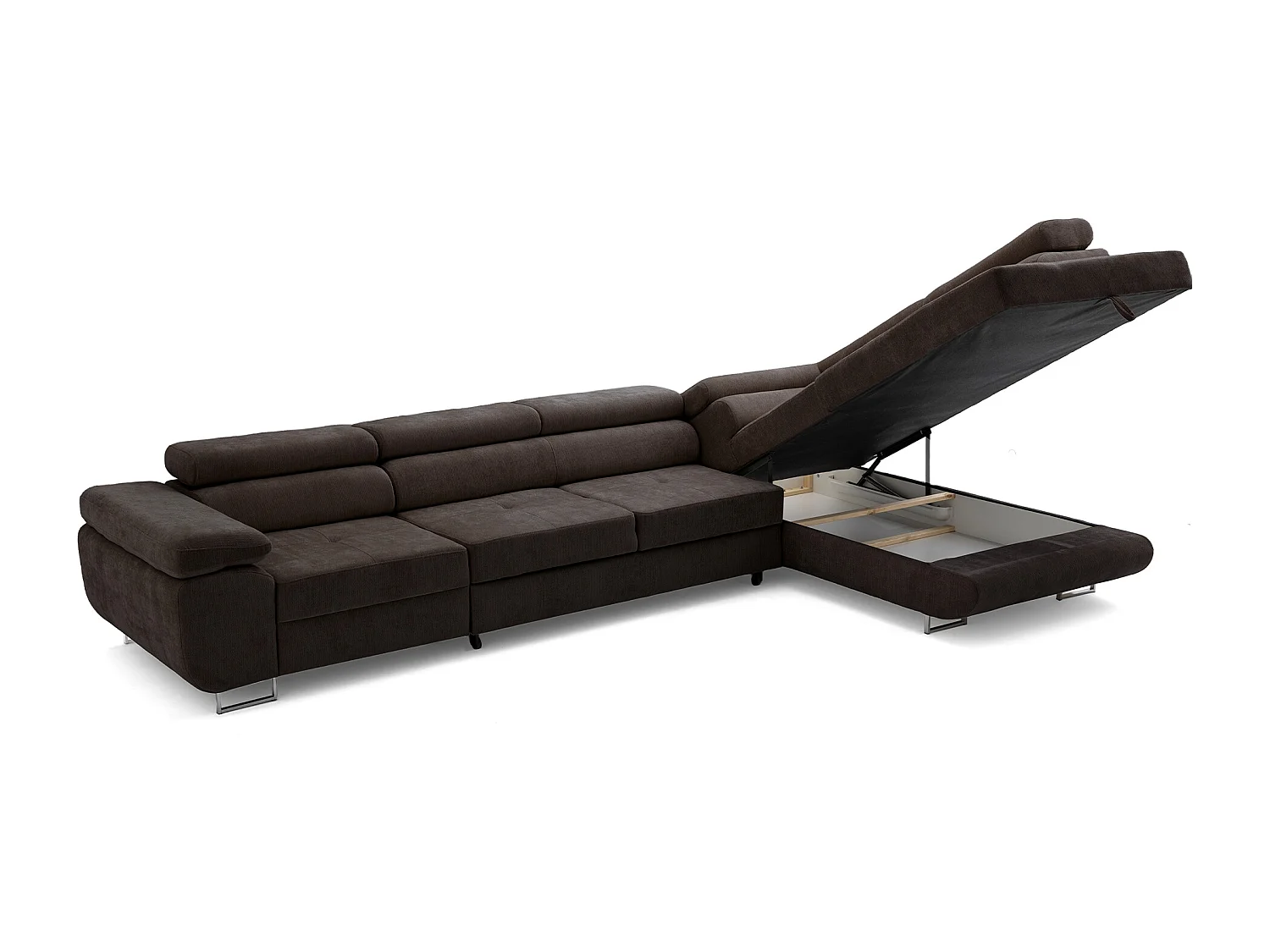 Canapé d'angle WILD MAXI L Droit avec fonction couchage 125x195 Chenille Marron foncé