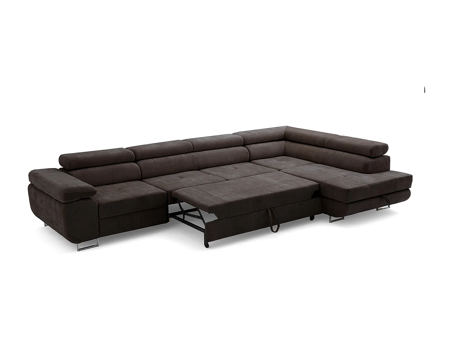 Canapé d'angle WILD MAXI L Droit avec fonction couchage 125x195 Chenille Marron foncé