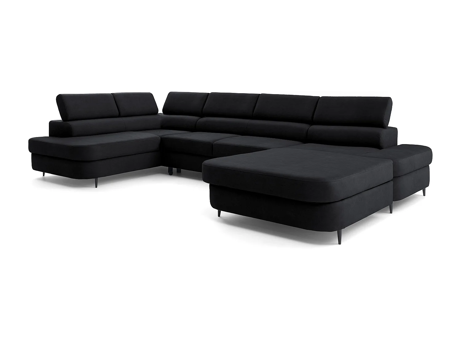 Canapé panoramique convertible avec coffre PRIAM U Droit avec fonction couchage  Velours Noir
